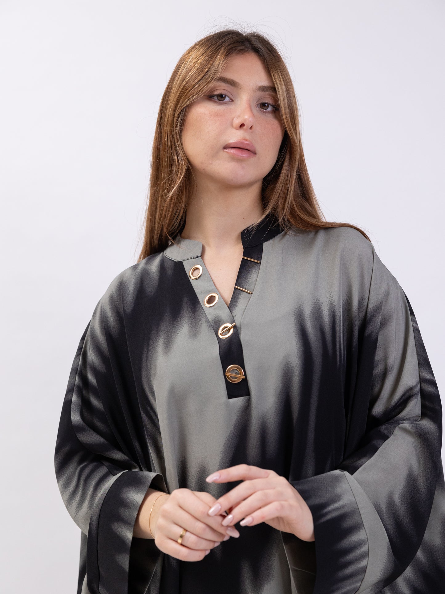 Midi black dress with grey print