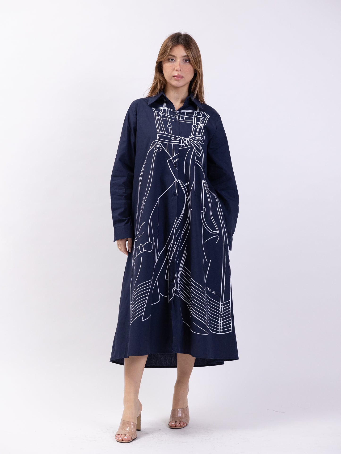 Midi shirt dress with print - Blue