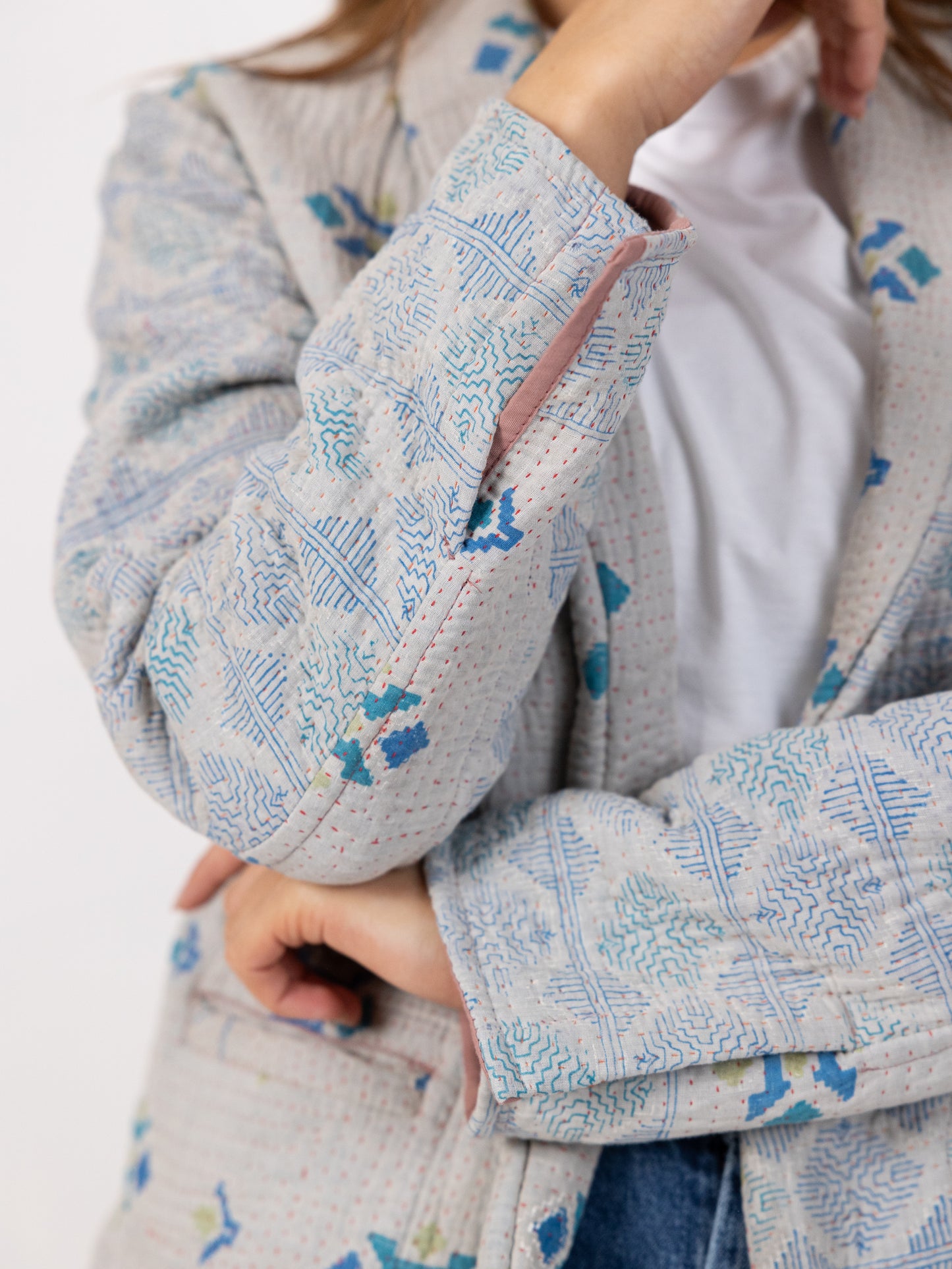 Handmade Grey Blazer with blue print