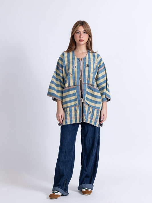Long Blue and Cream Stripes Jacket (Only)