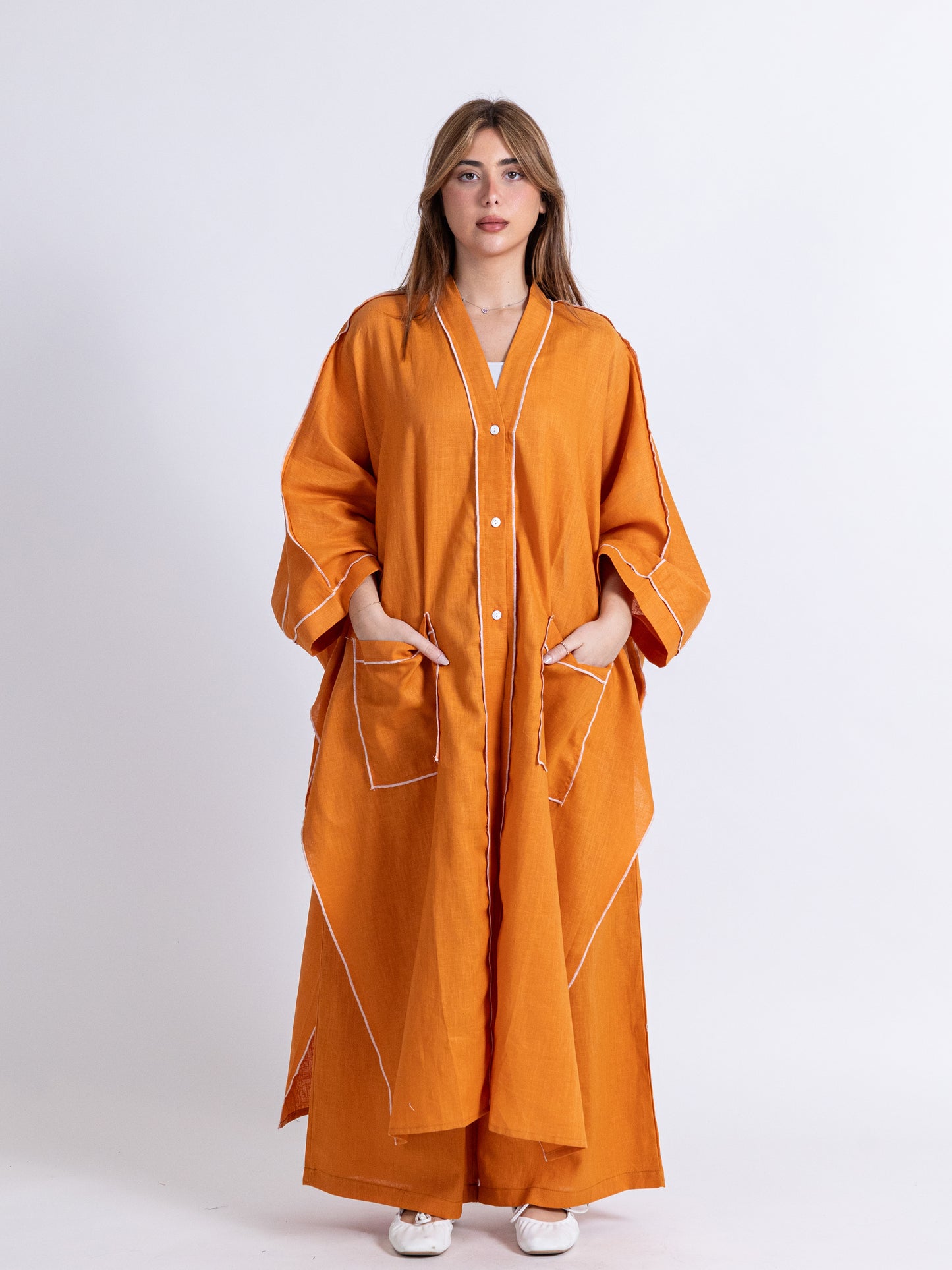 (Sold out) Two Pieces Orange Linen Set