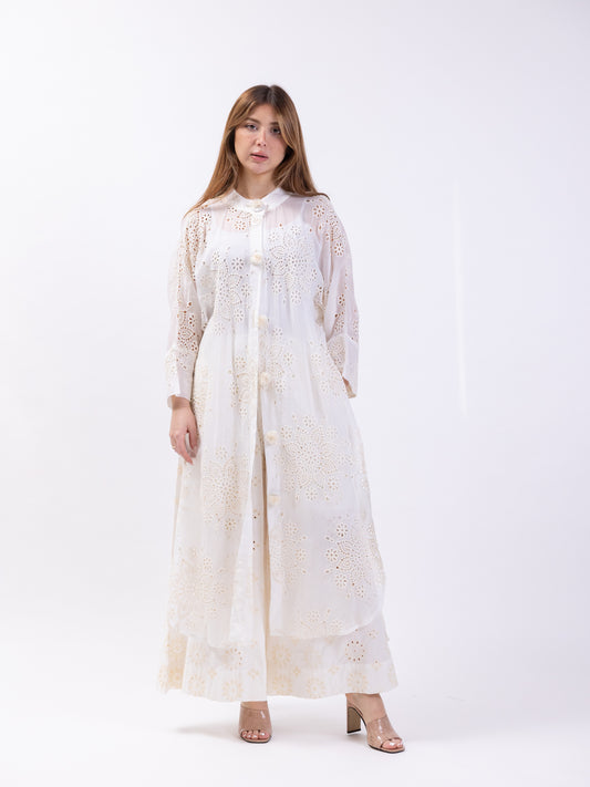 2 Piece cotton set - White pants and long shirt