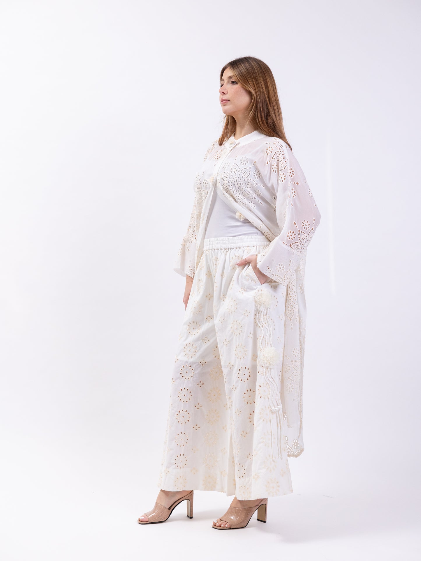 2 Piece cotton set - White pants and long shirt