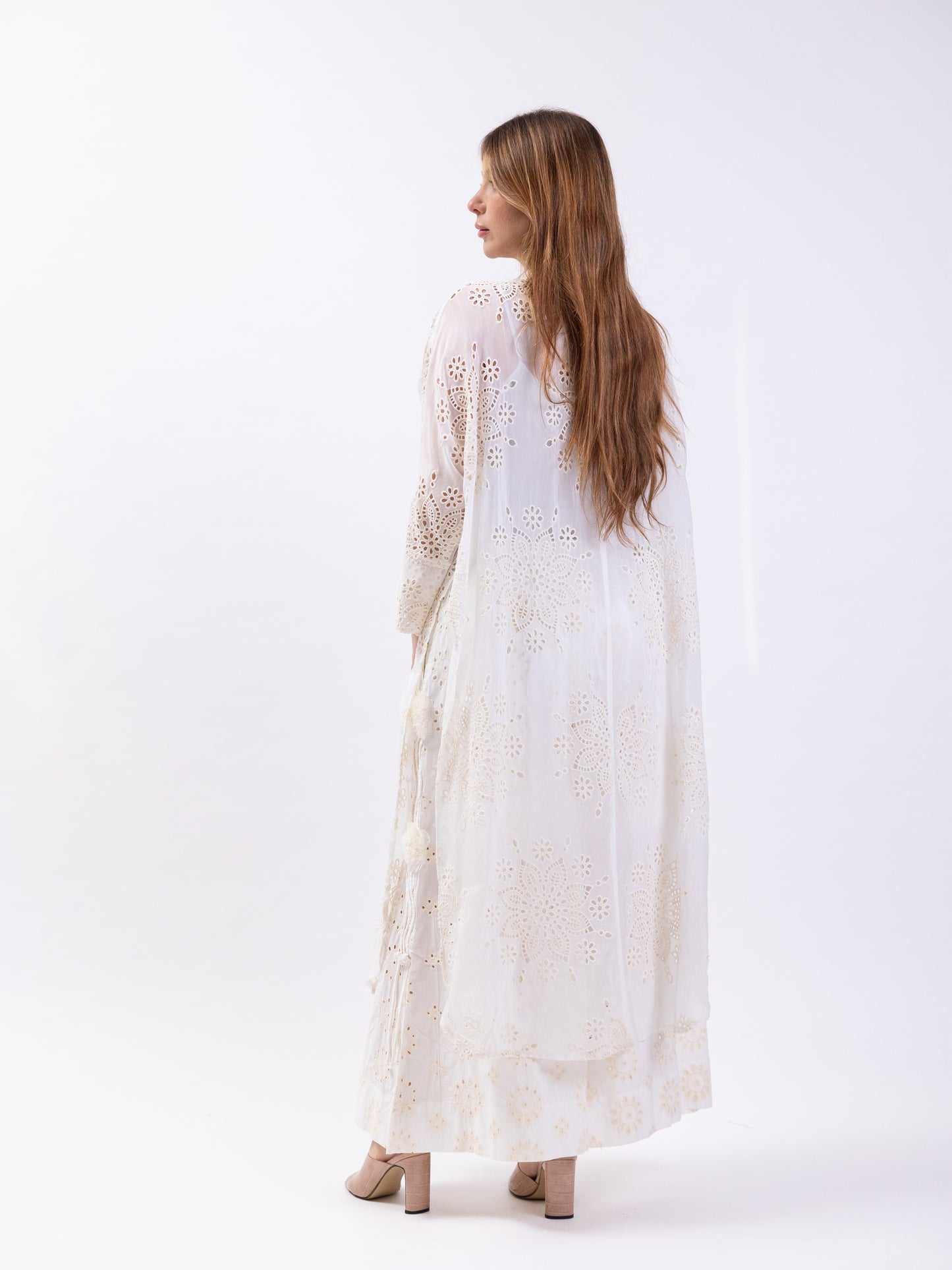 2 Piece cotton set - White pants and long shirt