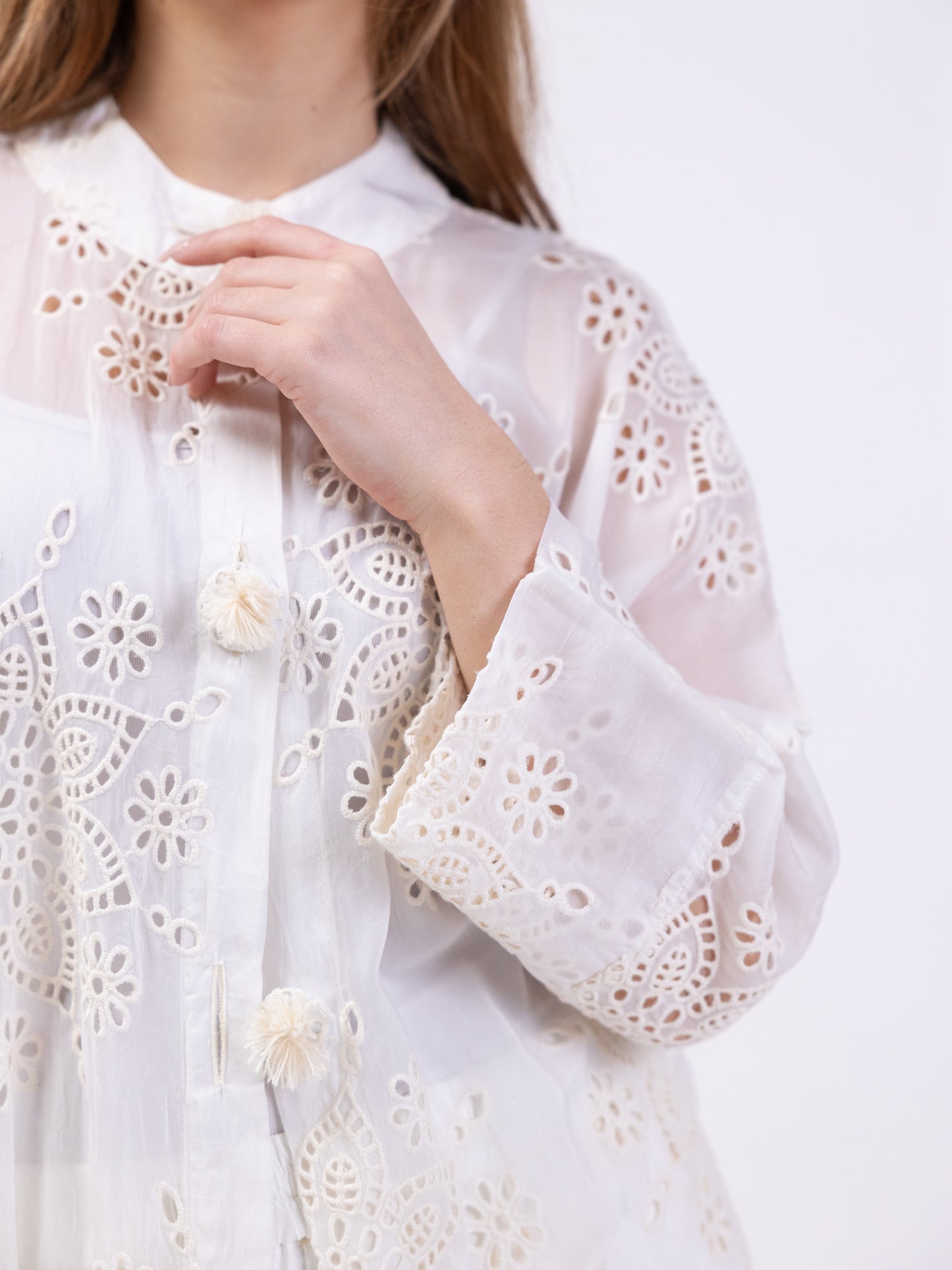 2 Piece cotton set - White pants and long shirt