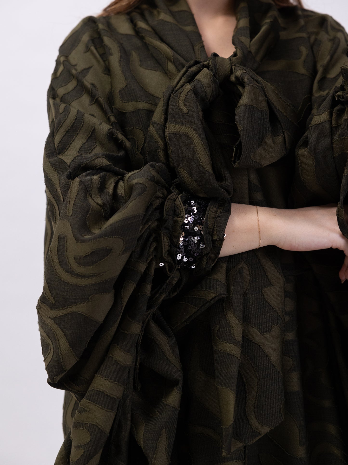 Free Size midi khaki dress with prints