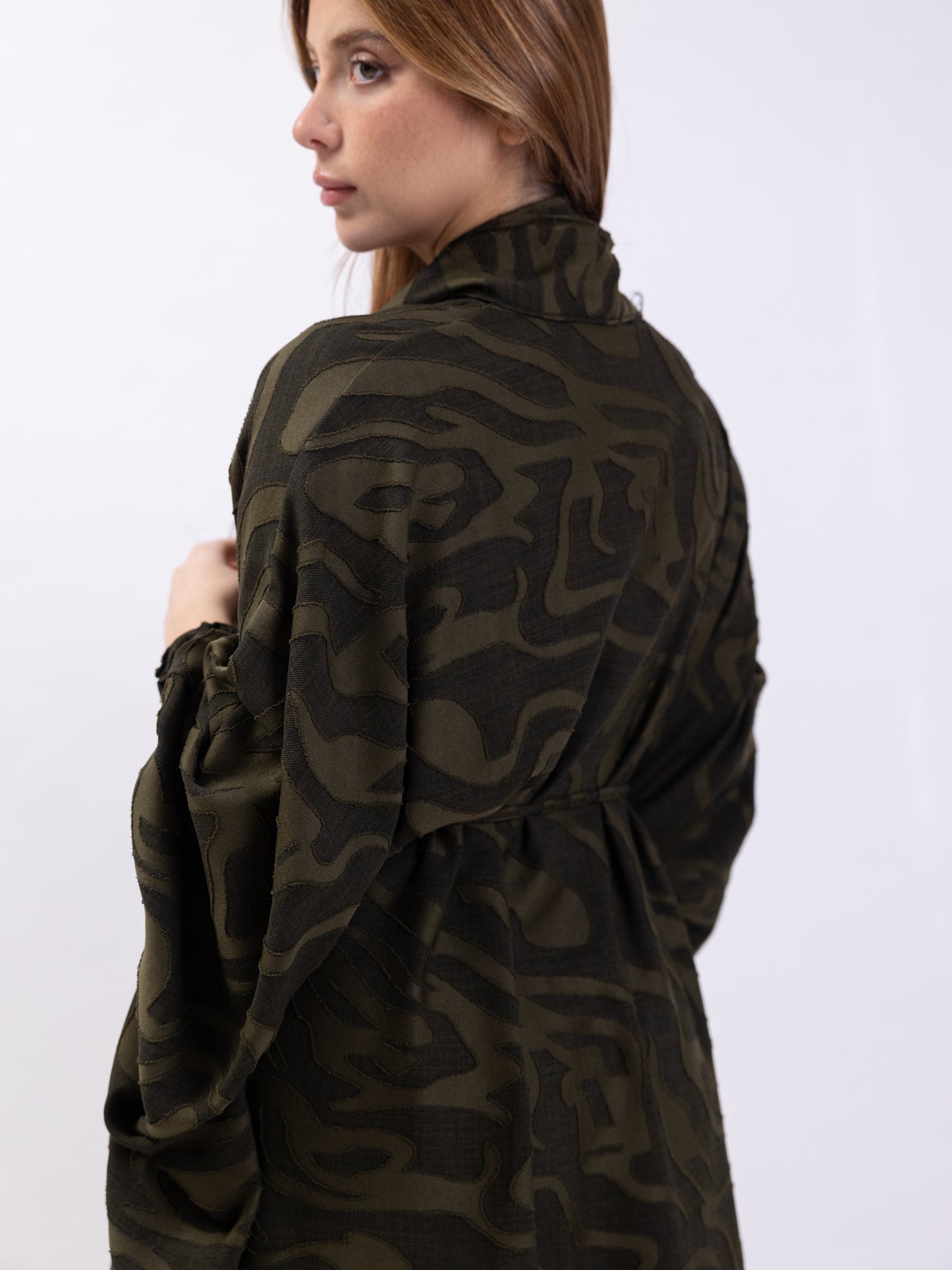 Free Size midi khaki dress with prints