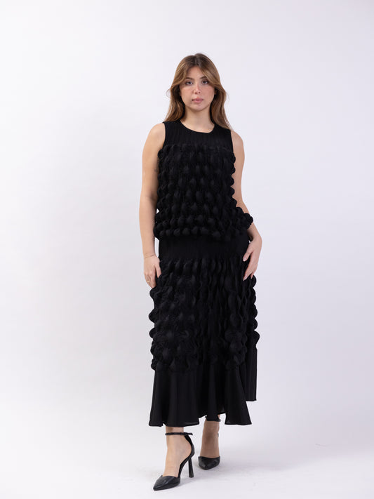 2 Piece set - black pleats skirt and top