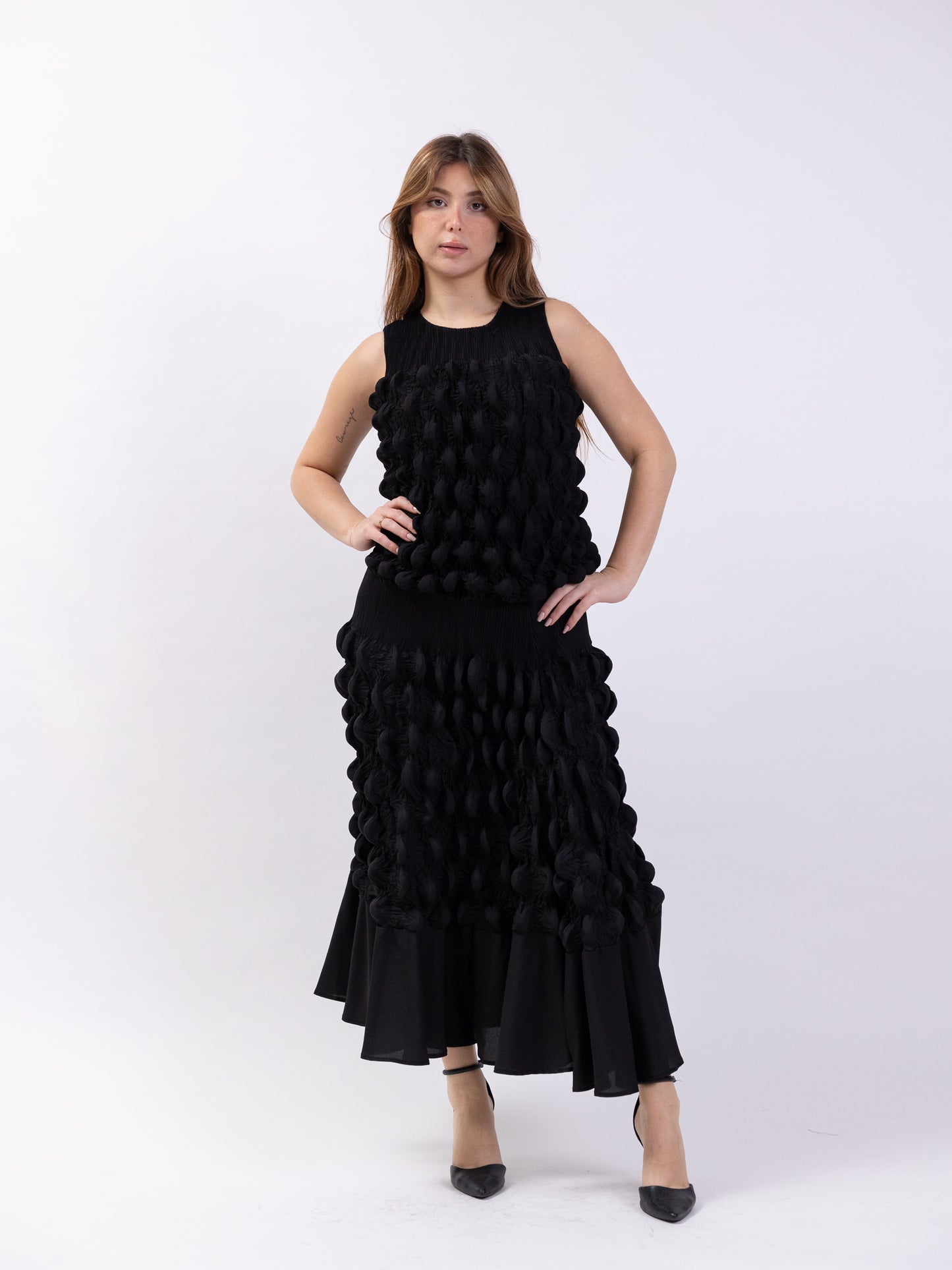 2 Piece set - black pleats skirt and top