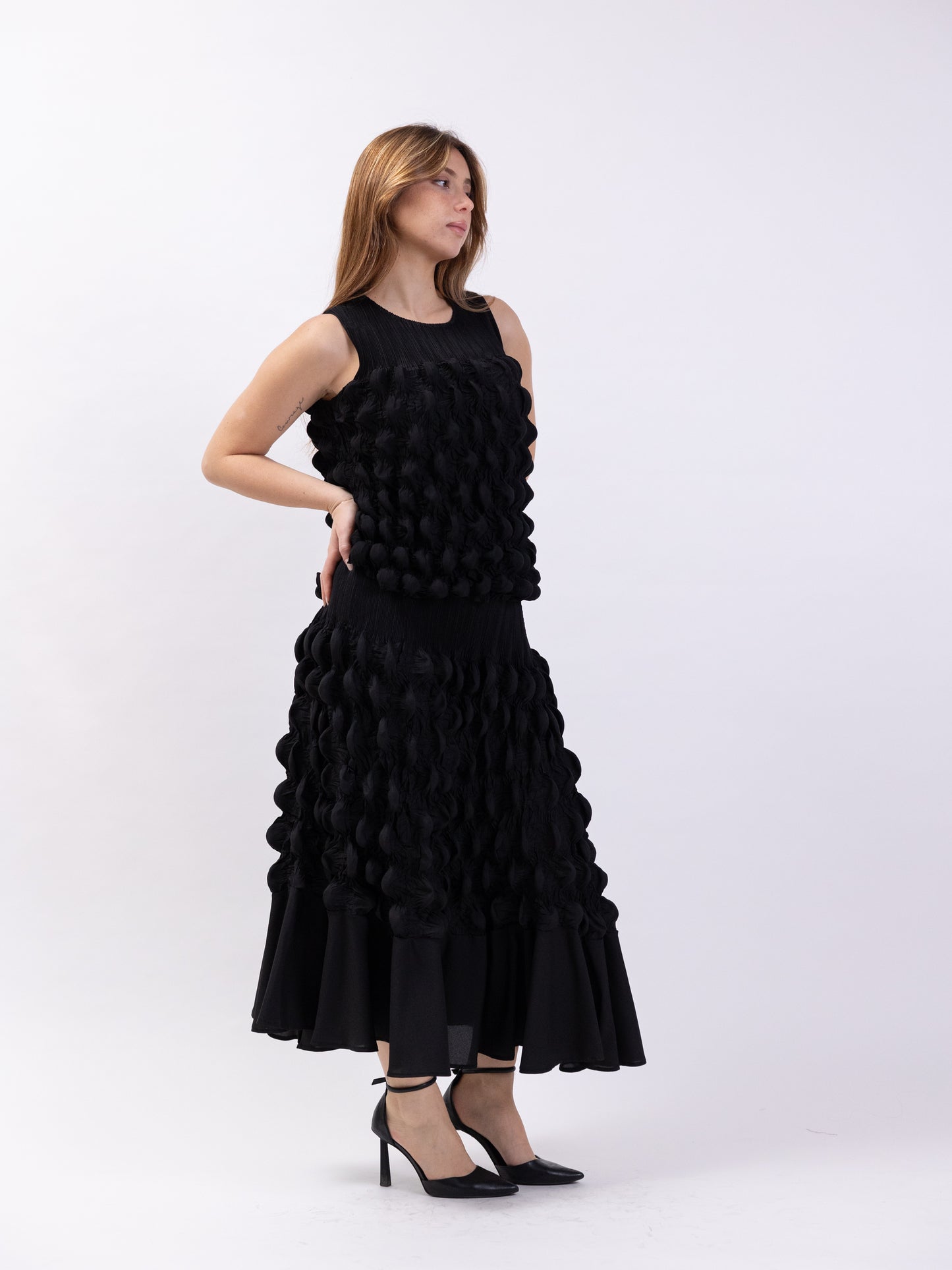 2 Piece set - black pleats skirt and top