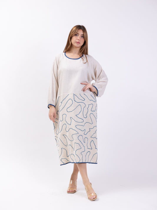 Free size long sleeve dress with blue print
