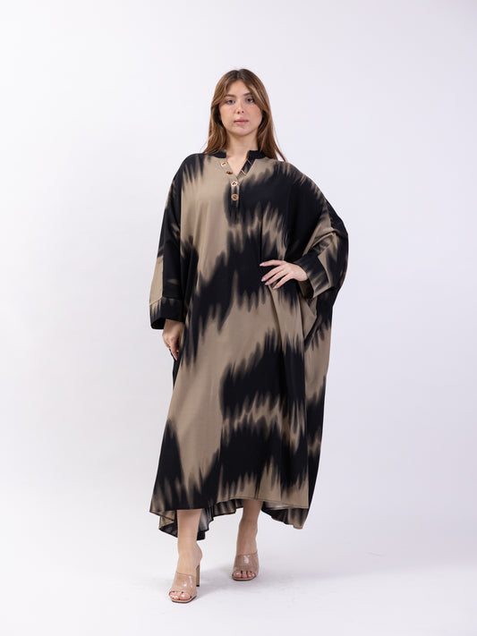 Midi black dress with beige print