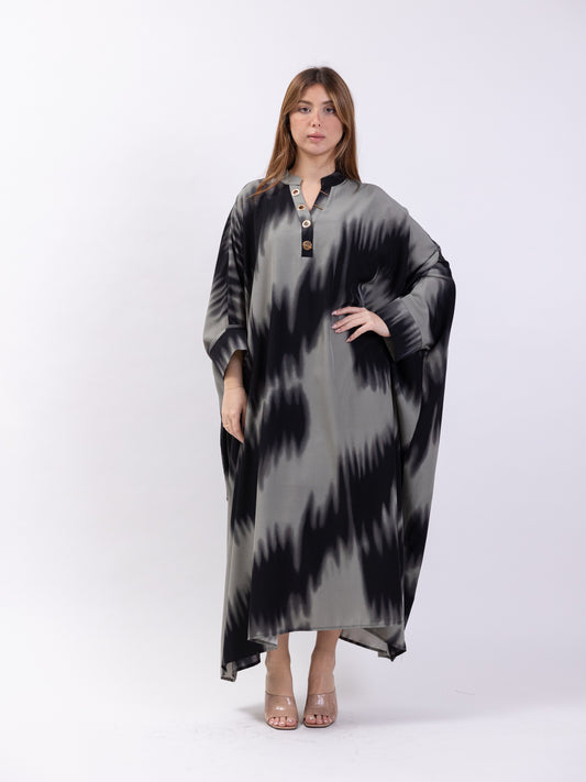 Midi black dress with grey print