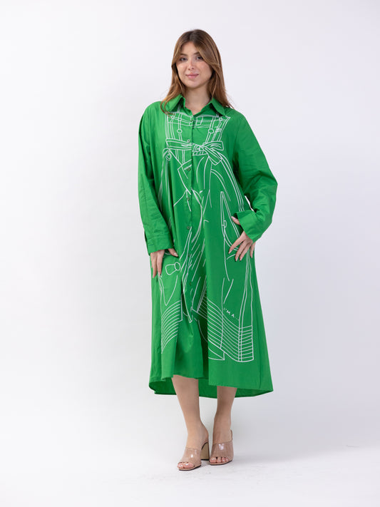 Midi shirt dress with print - Green
