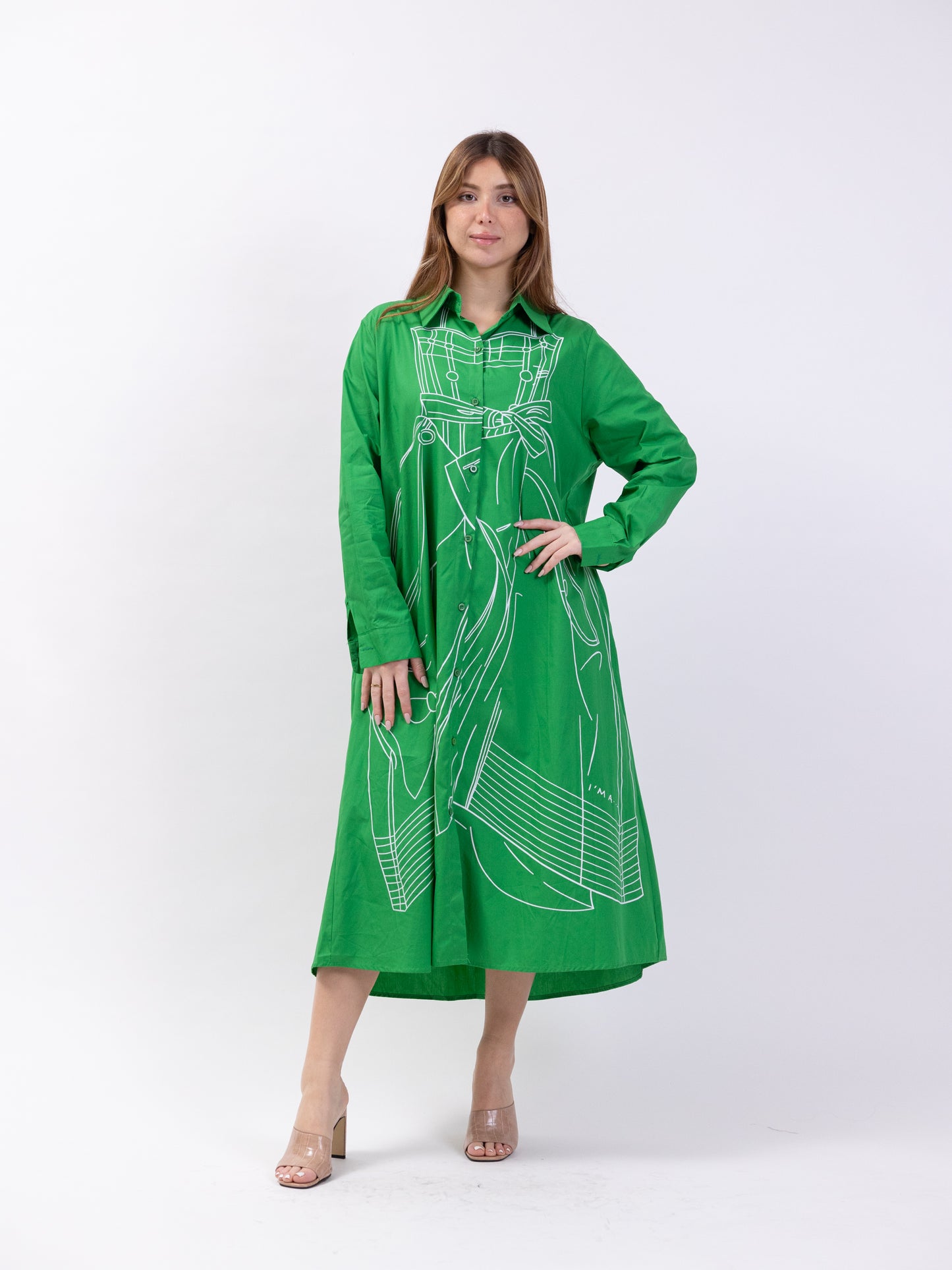 Midi shirt dress with print - Green