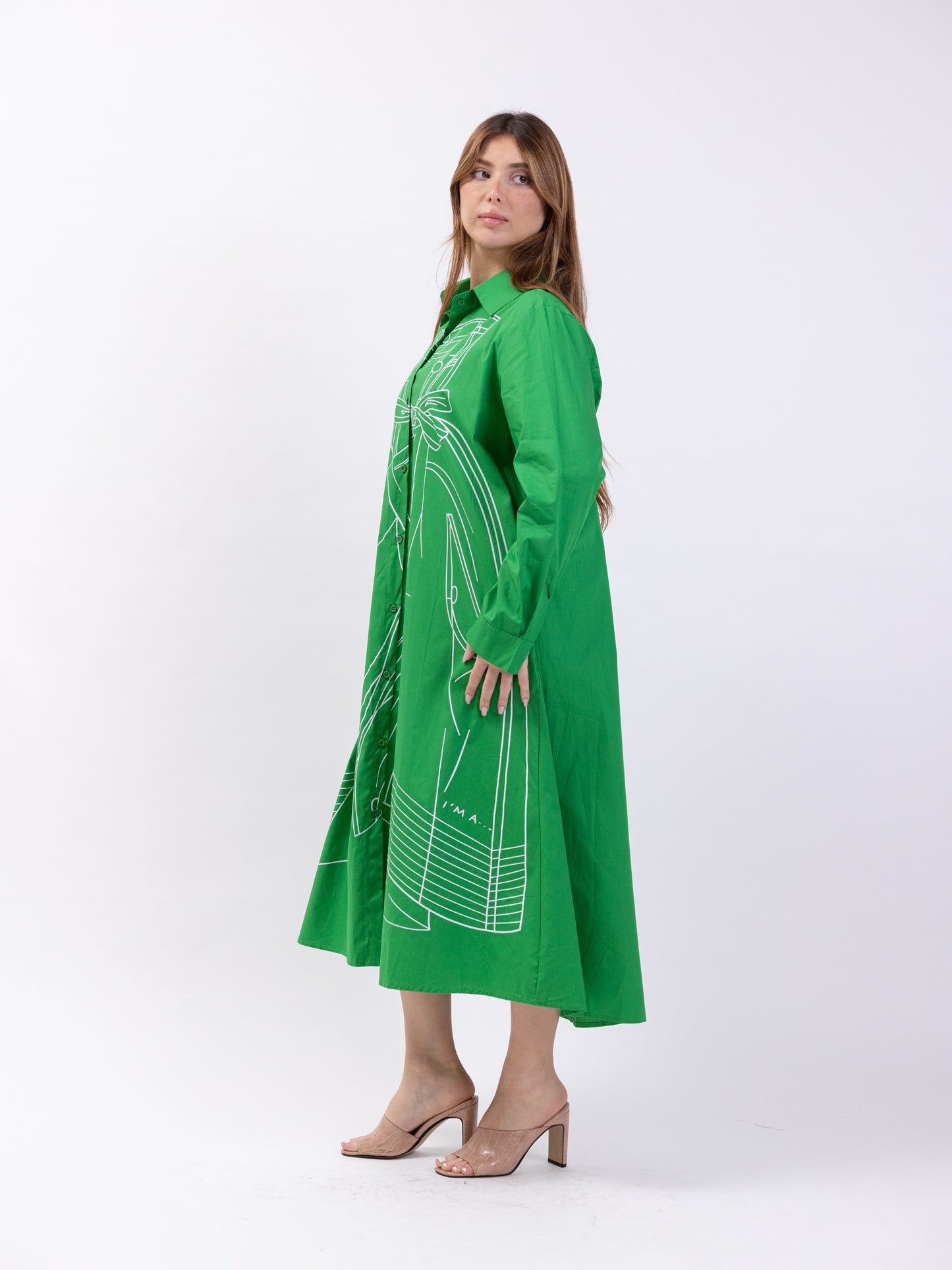 Midi shirt dress with print - Green