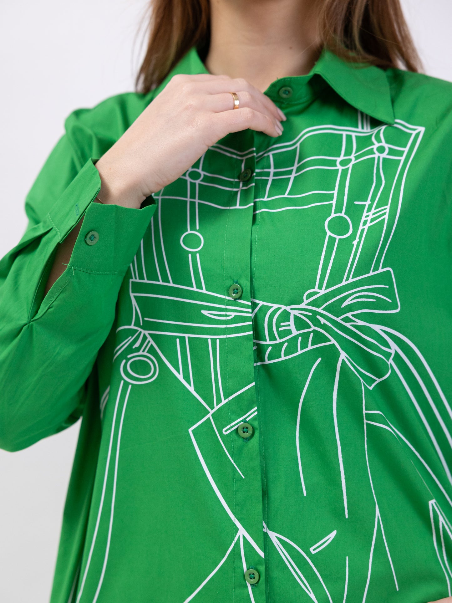 Midi shirt dress with print - Green