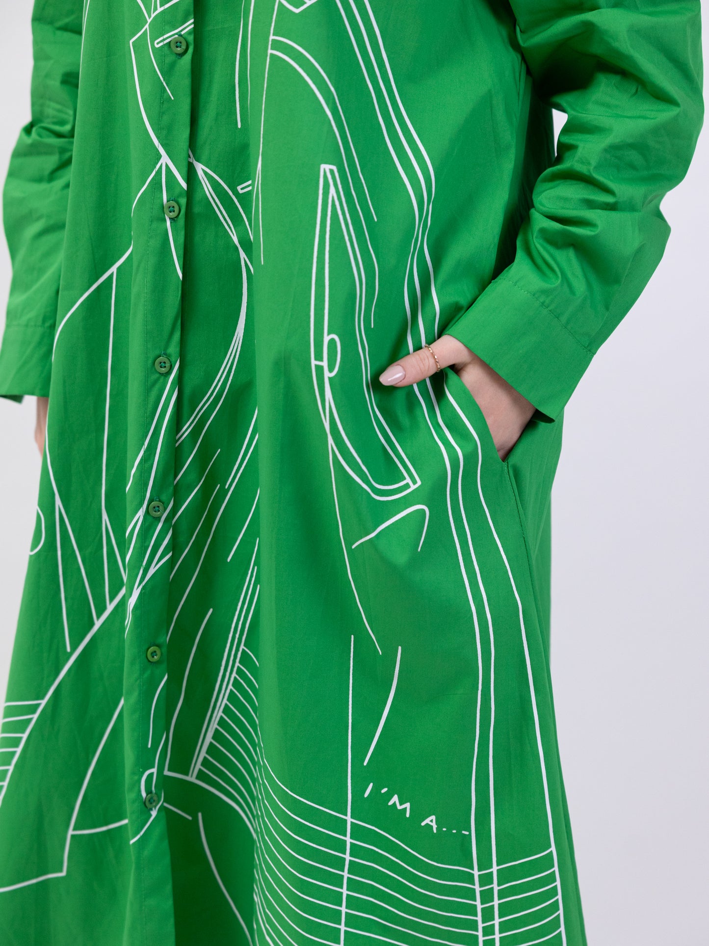 Midi shirt dress with print - Green