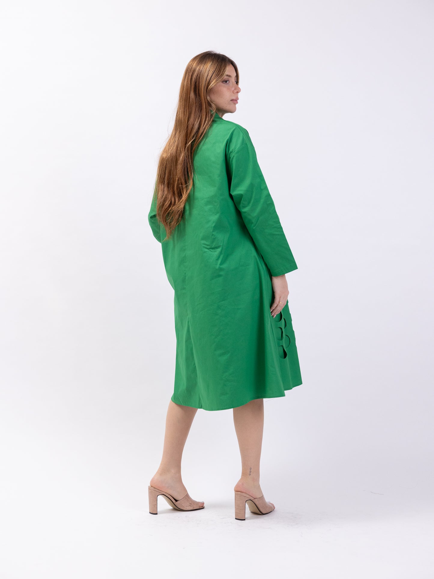 Midi shirt dress with circle cutouts - Green