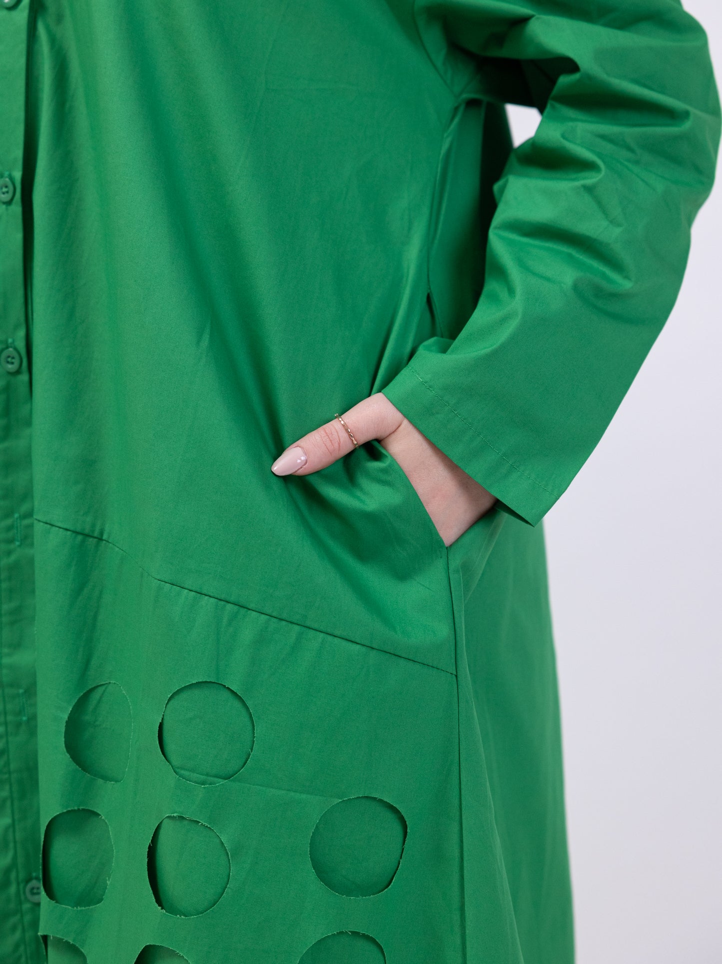 Midi shirt dress with circle cutouts - Green