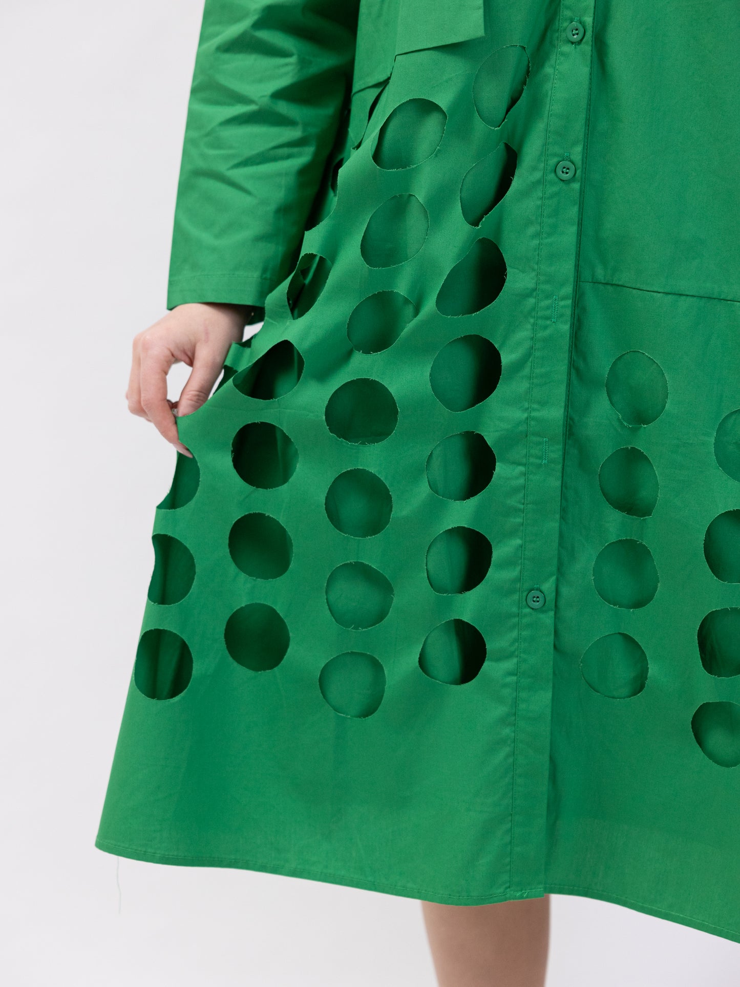Midi shirt dress with circle cutouts - Green