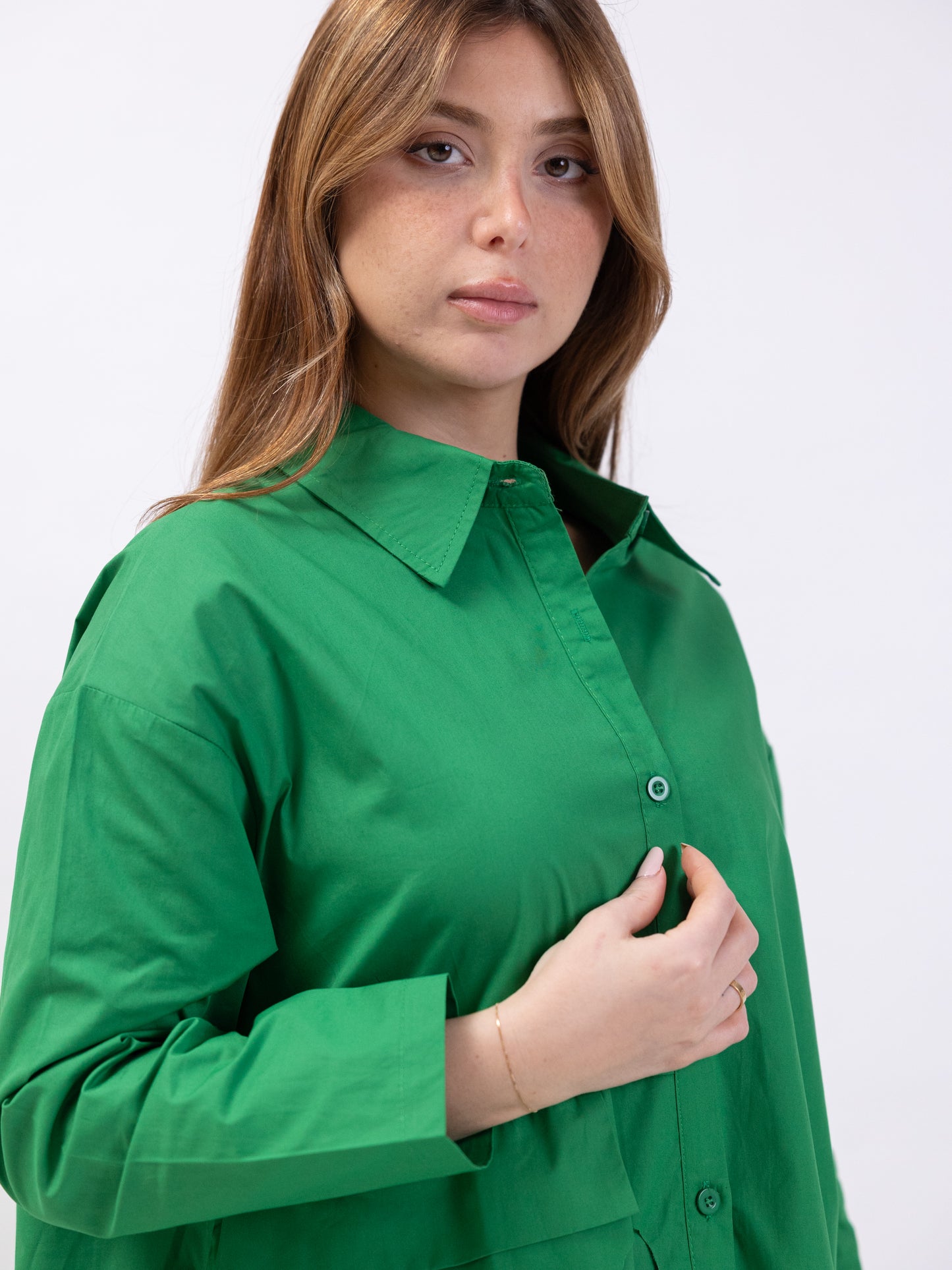 Midi shirt dress with circle cutouts - Green