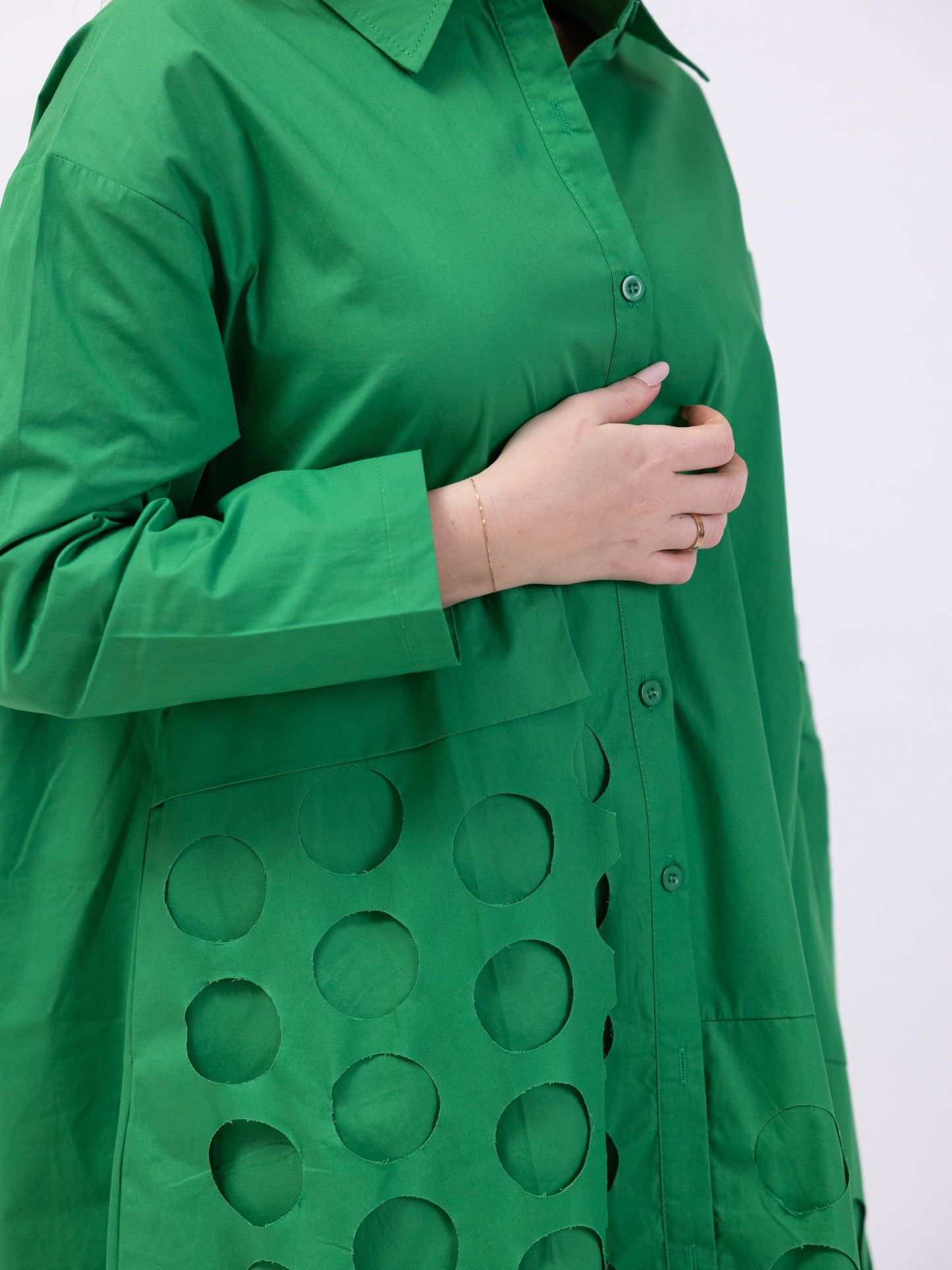 Midi shirt dress with circle cutouts - Green