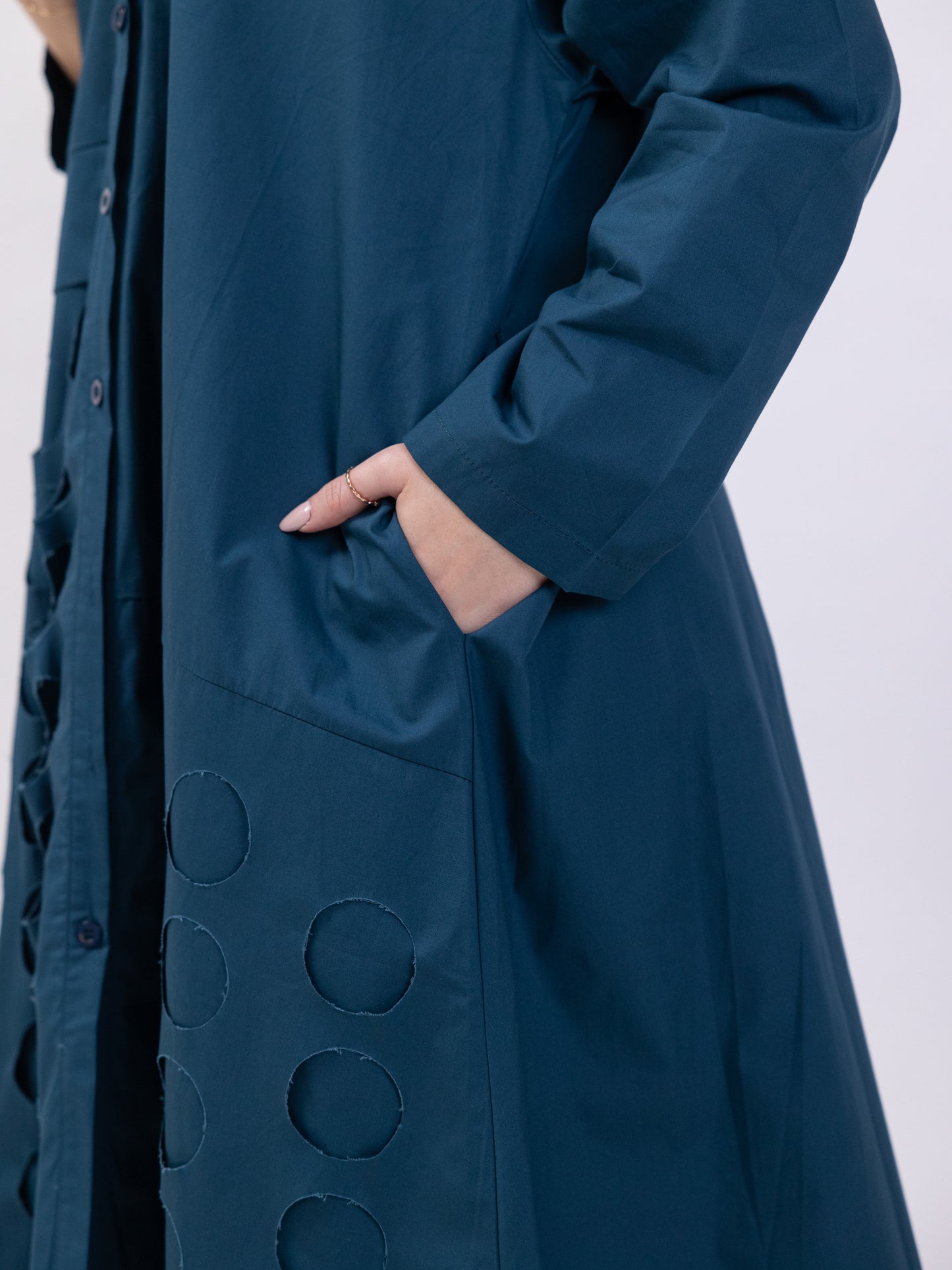 Midi shirt dress with circle cutouts - Blue
