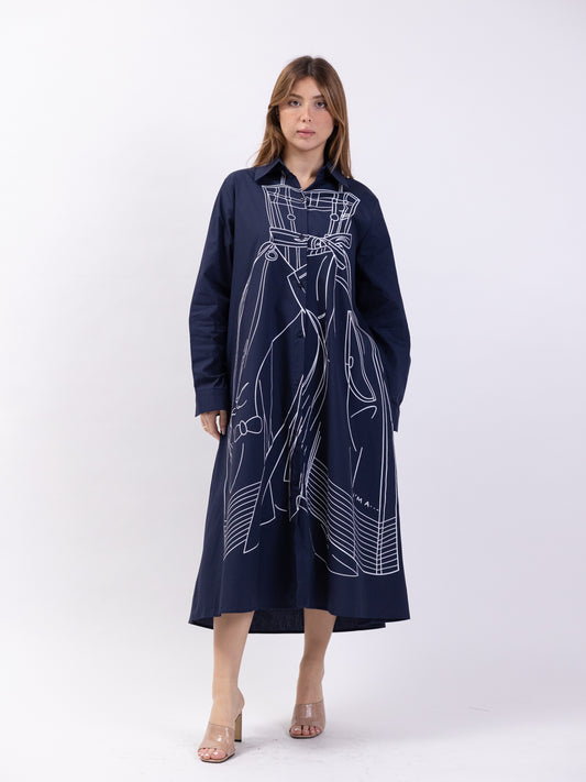 Midi shirt dress with print - Blue