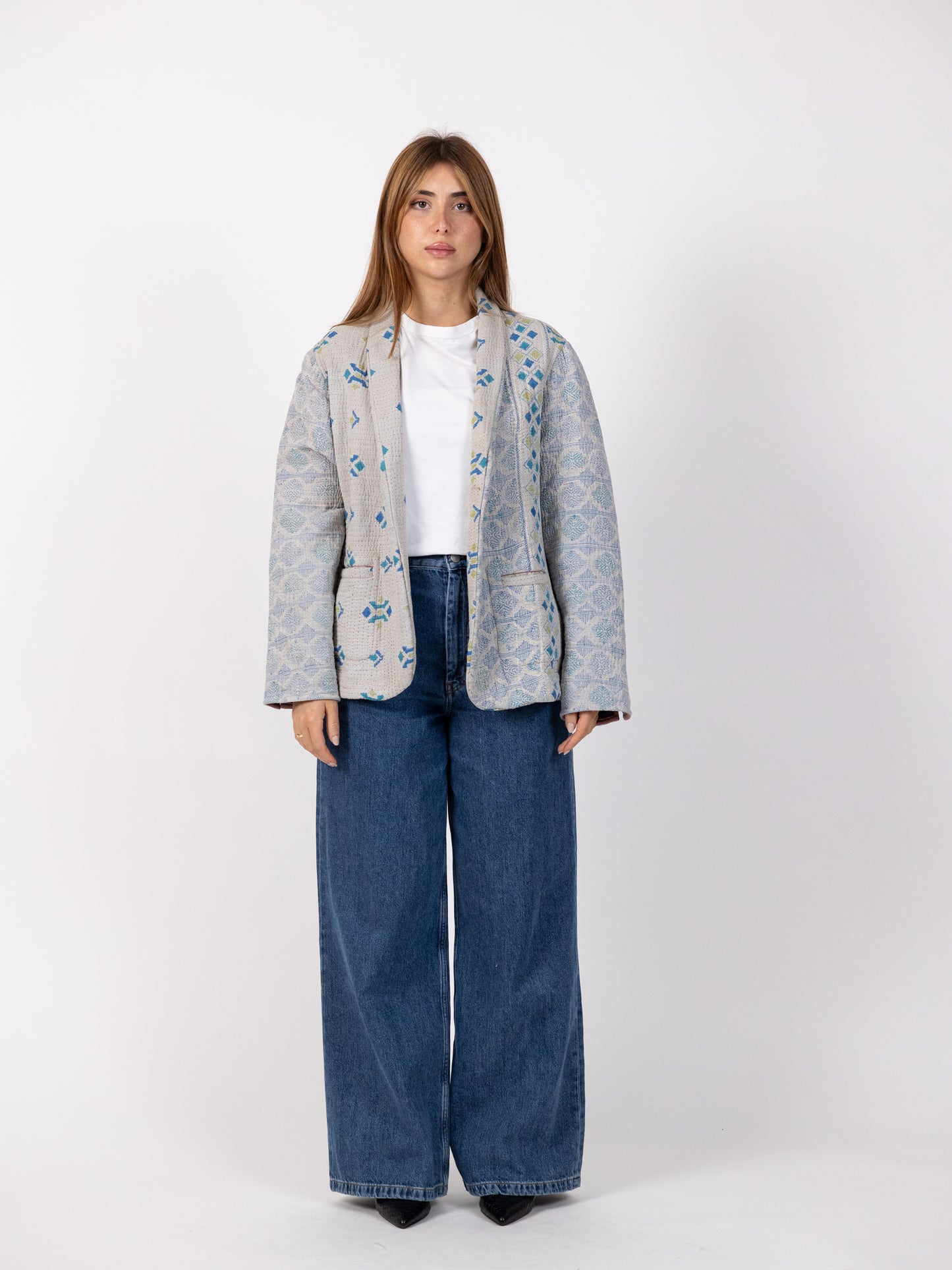 Handmade Grey Blazer with blue print