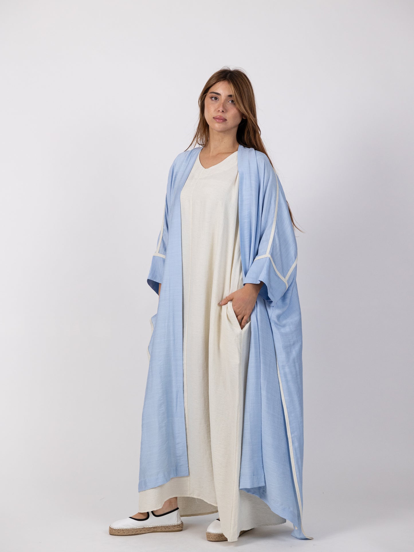 2 Piece Set - Long sky blue biset with maxi dress