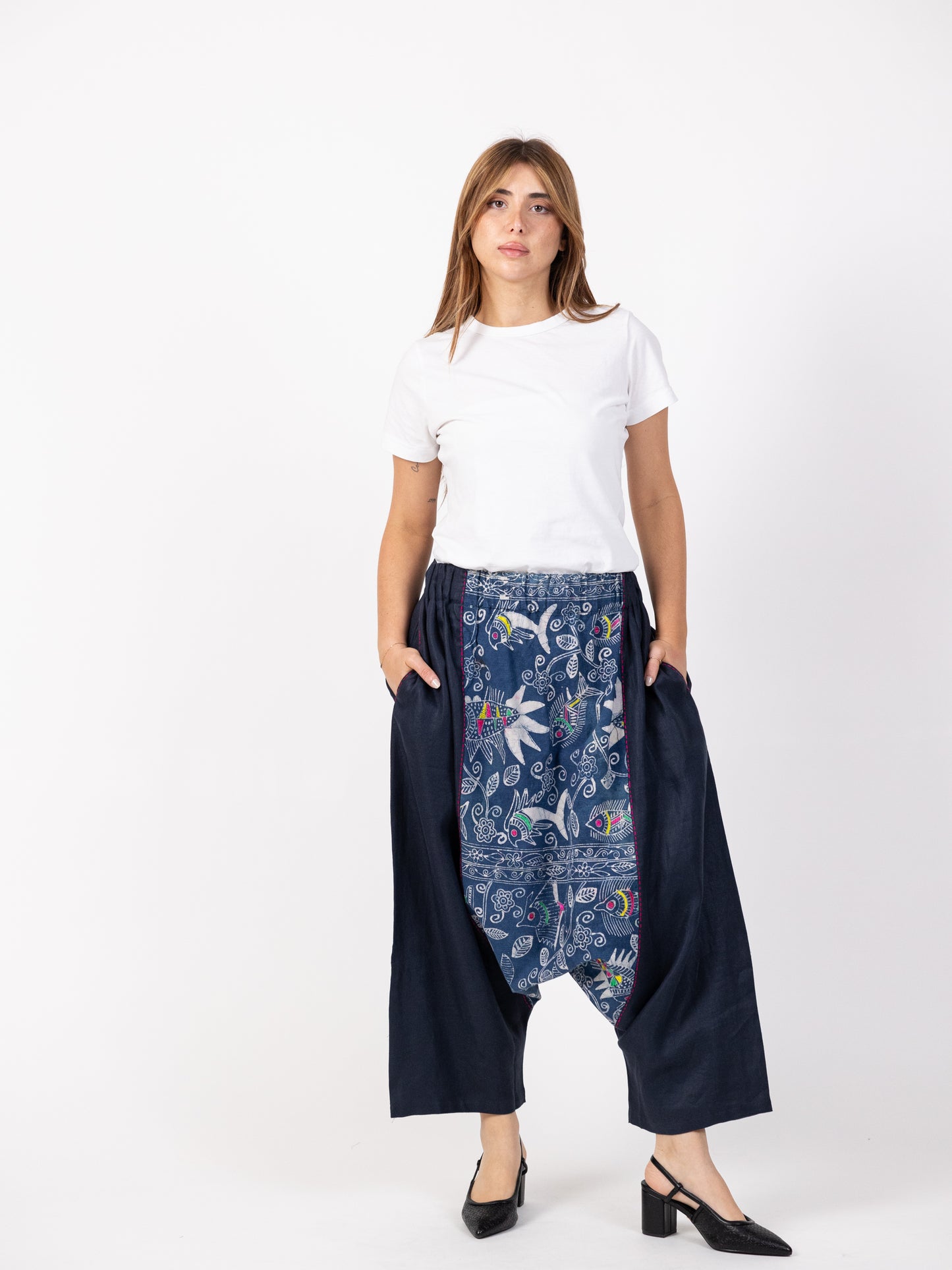 Jeans Blue Sharwal With Floral Print