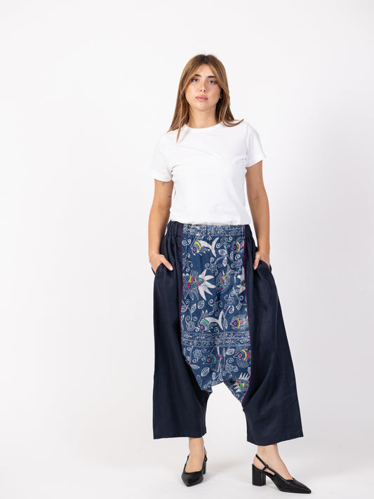 Jeans Blue Sharwal With Floral Print