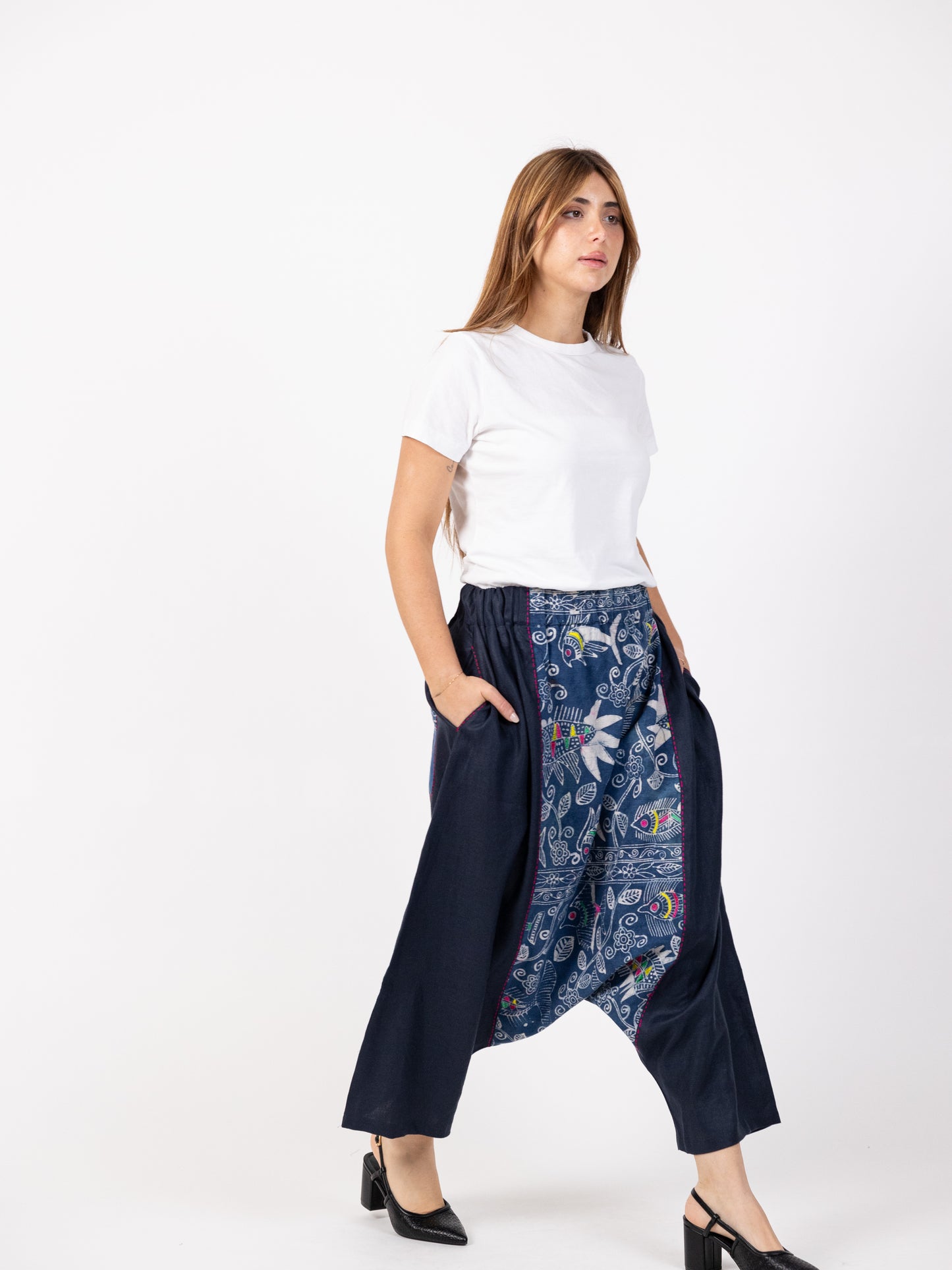 Jeans Blue Sharwal With Floral Print