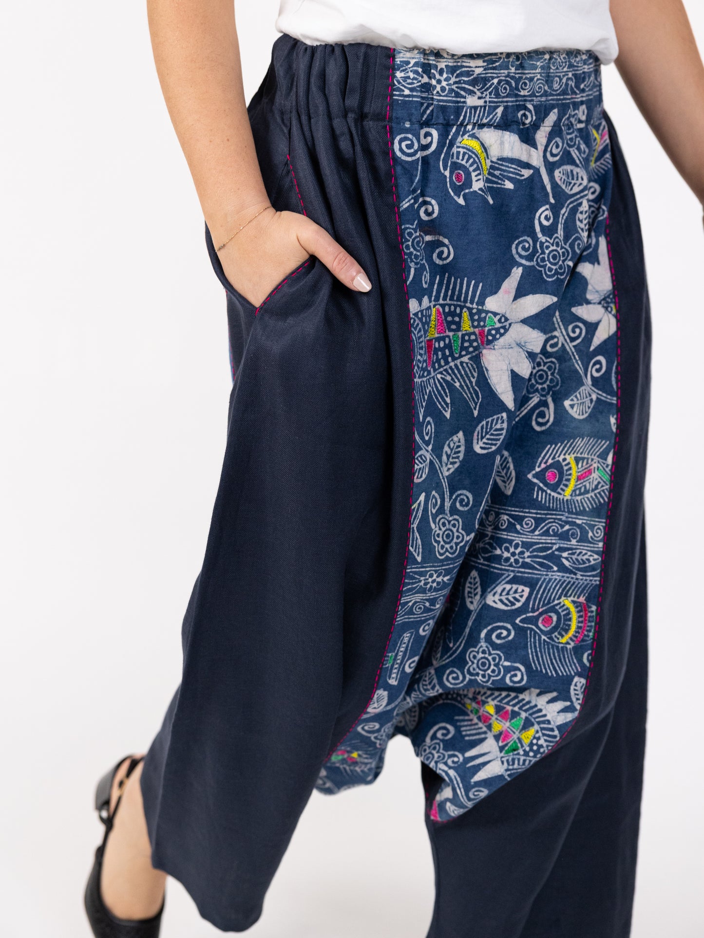 Jeans Blue Sharwal With Floral Print