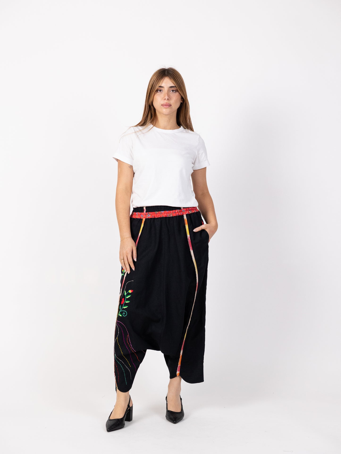 Black Sharwal with colorful floral pattern