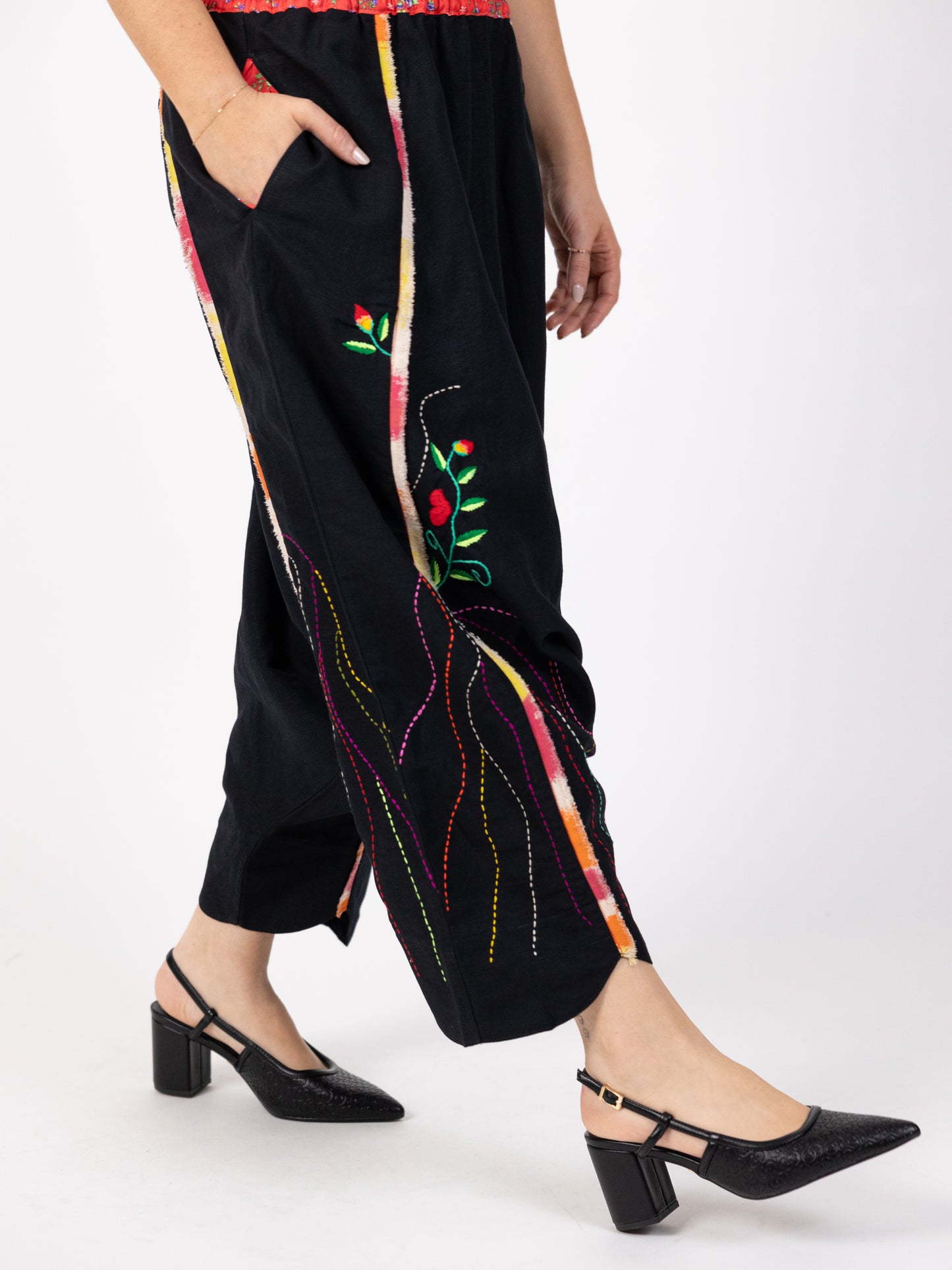 Black Sharwal with colorful floral pattern