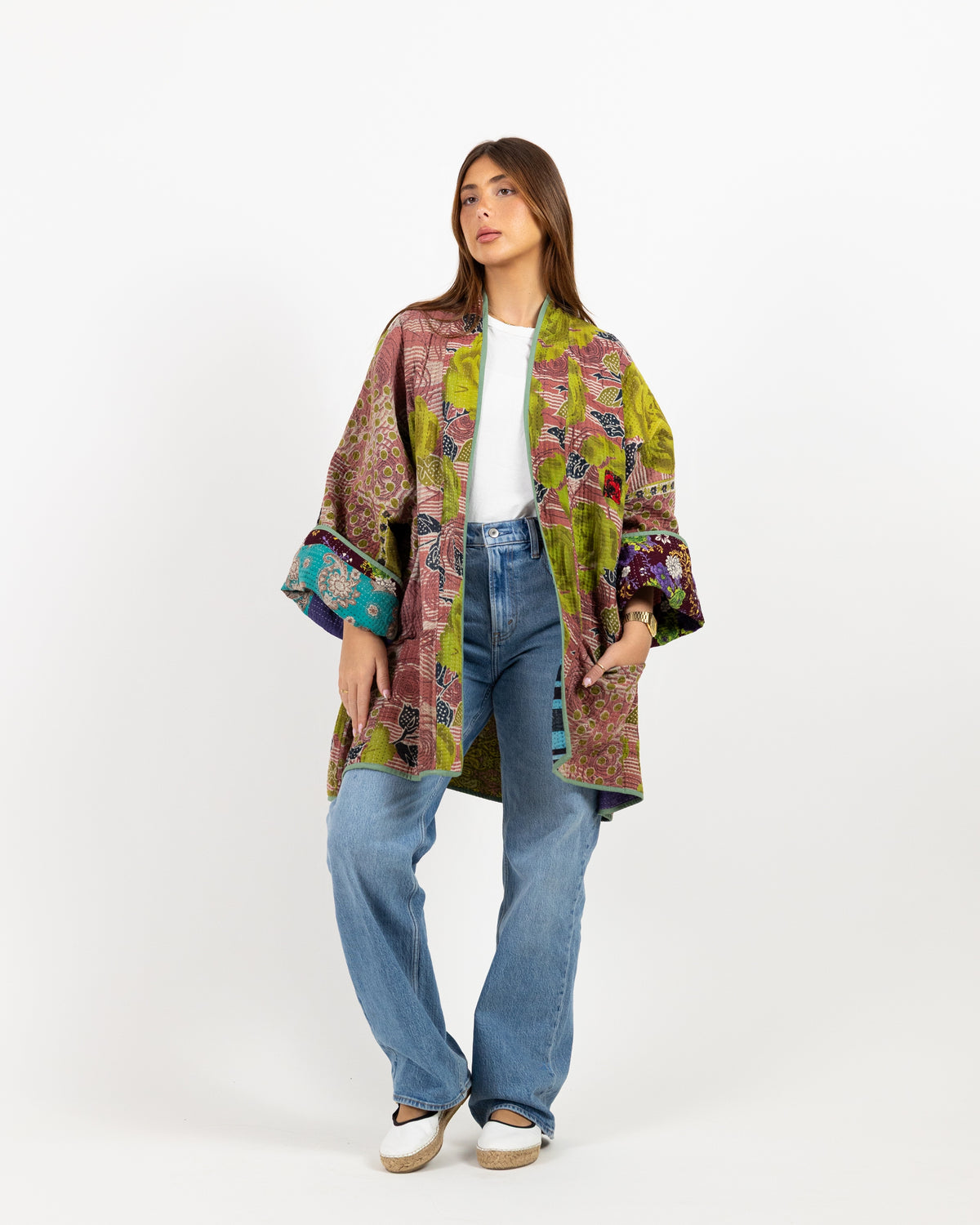 Long sleeve double face jacket with different colorful print