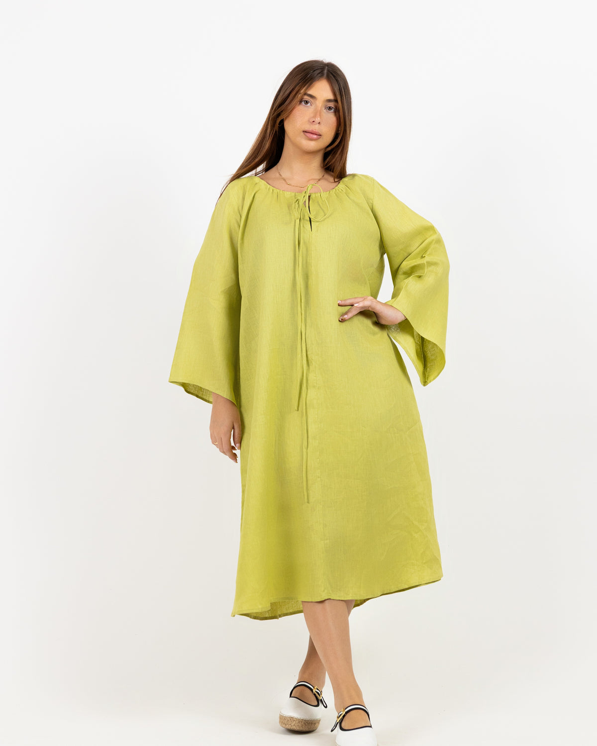 Lime green long sleeve midi dress