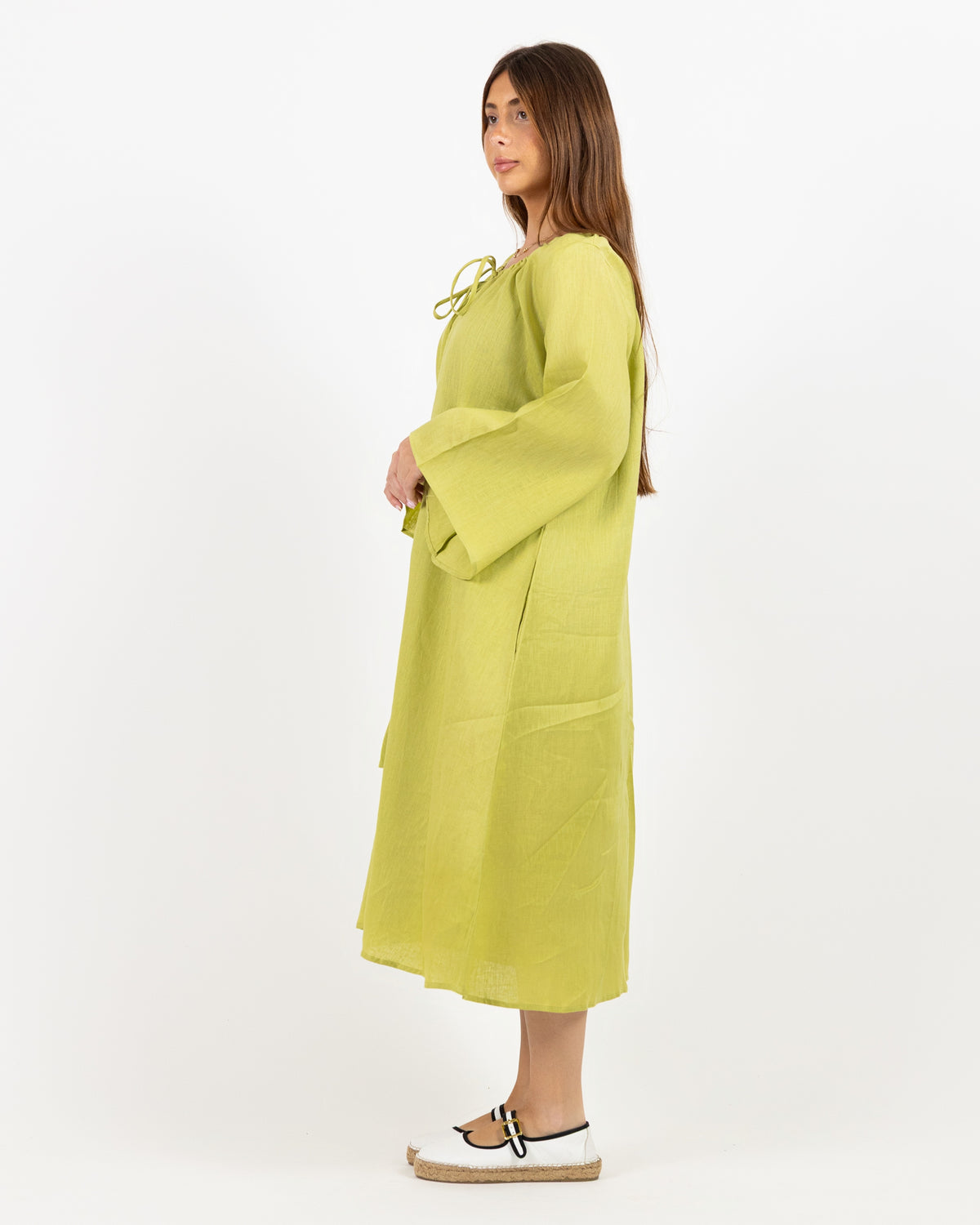 Lime green long sleeve midi dress