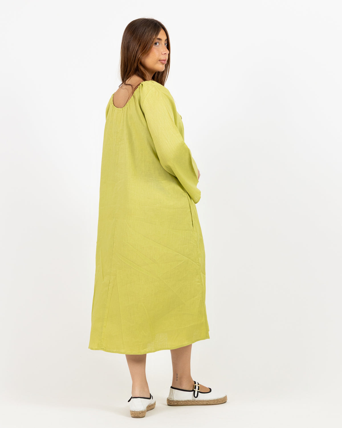 Lime green long sleeve midi dress