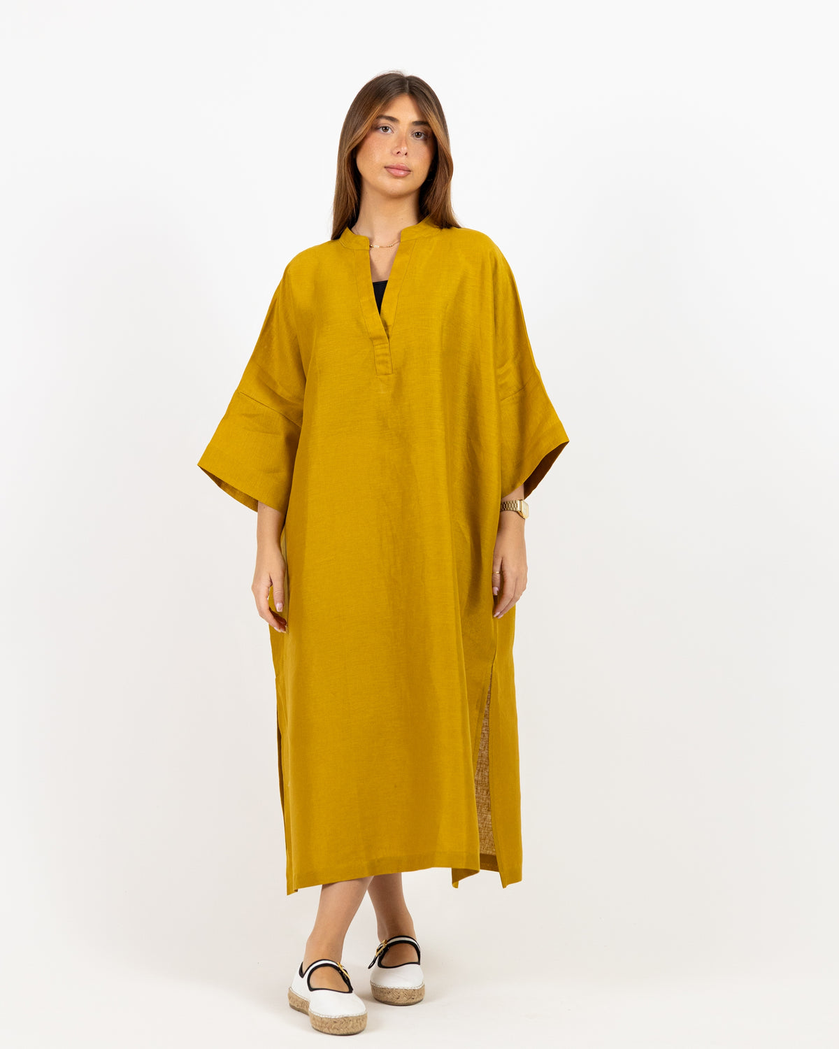 Mustard long sleeve midi dress