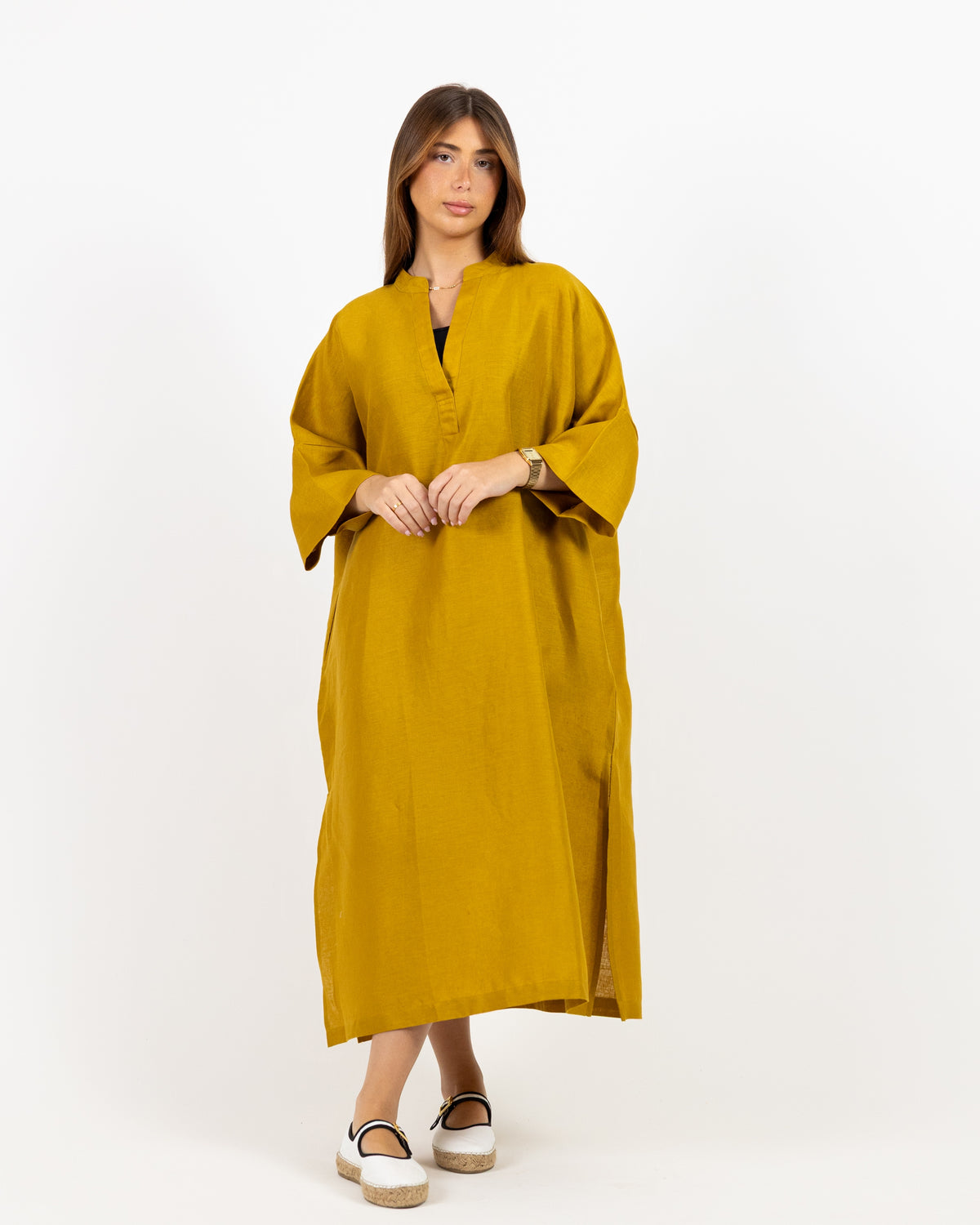 Mustard long sleeve midi dress