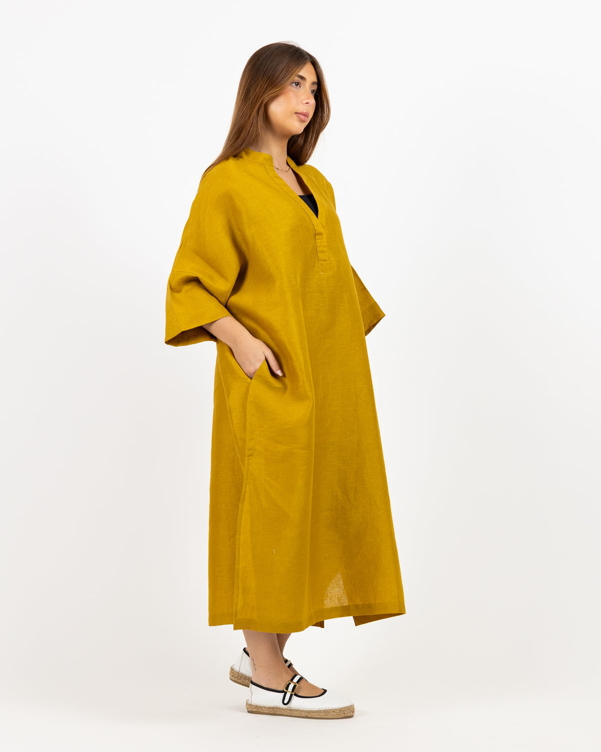 Mustard long sleeve midi dress