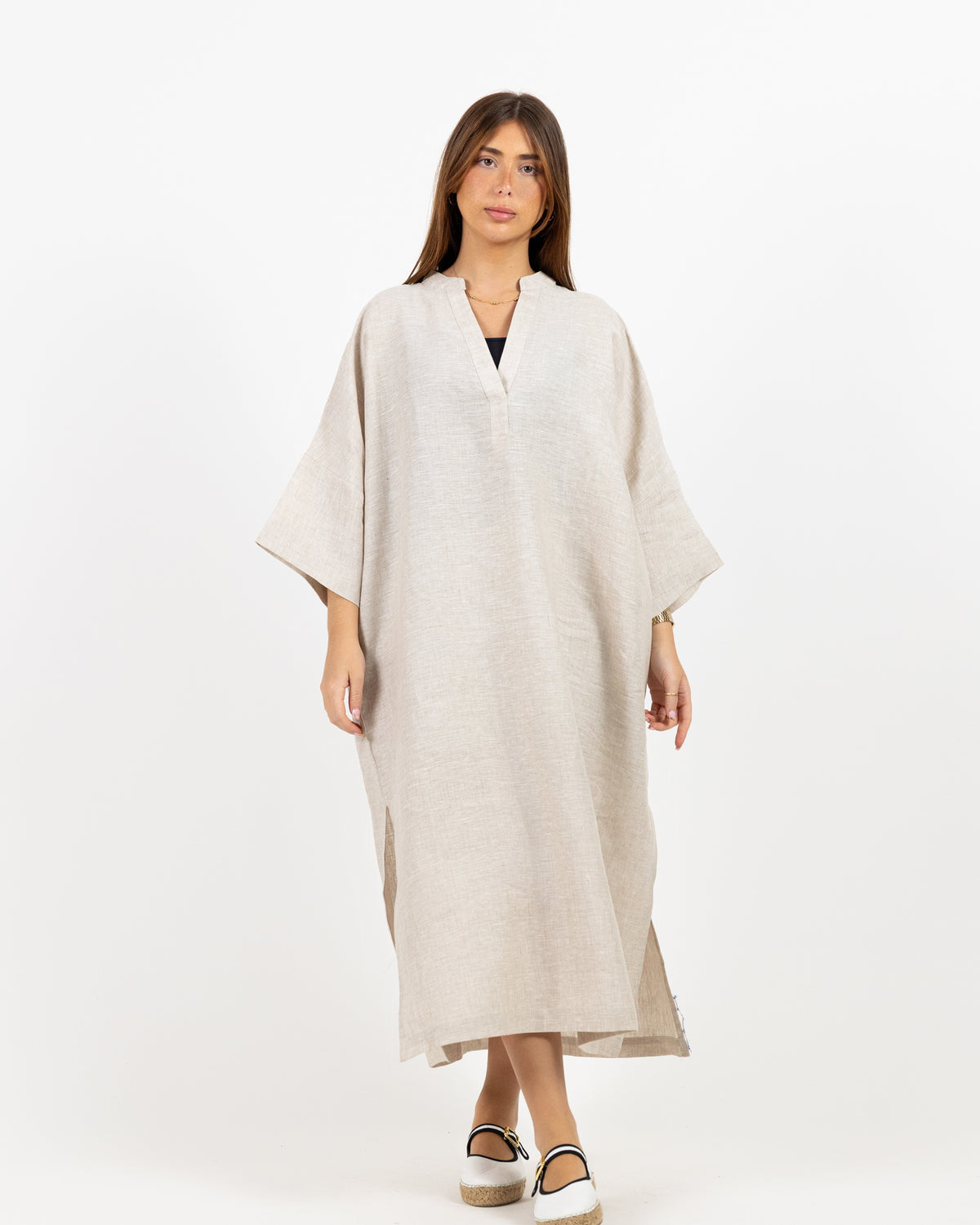 Cream long sleeve midi dress