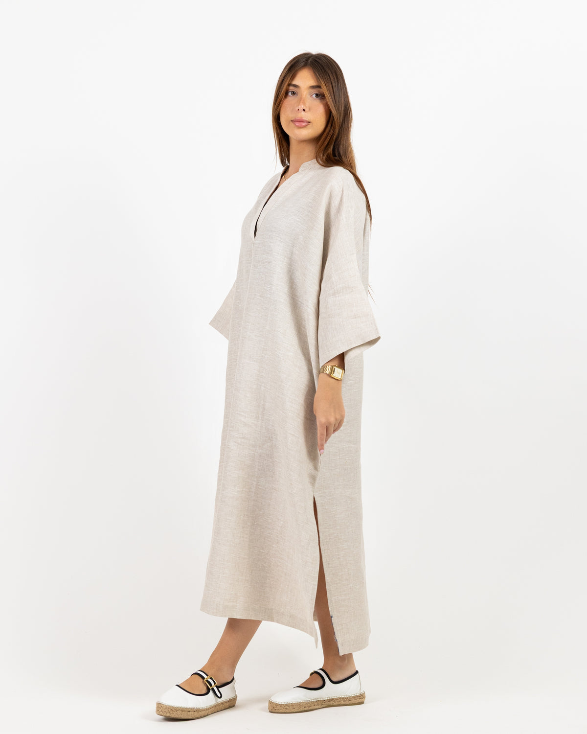 Cream long sleeve midi dress