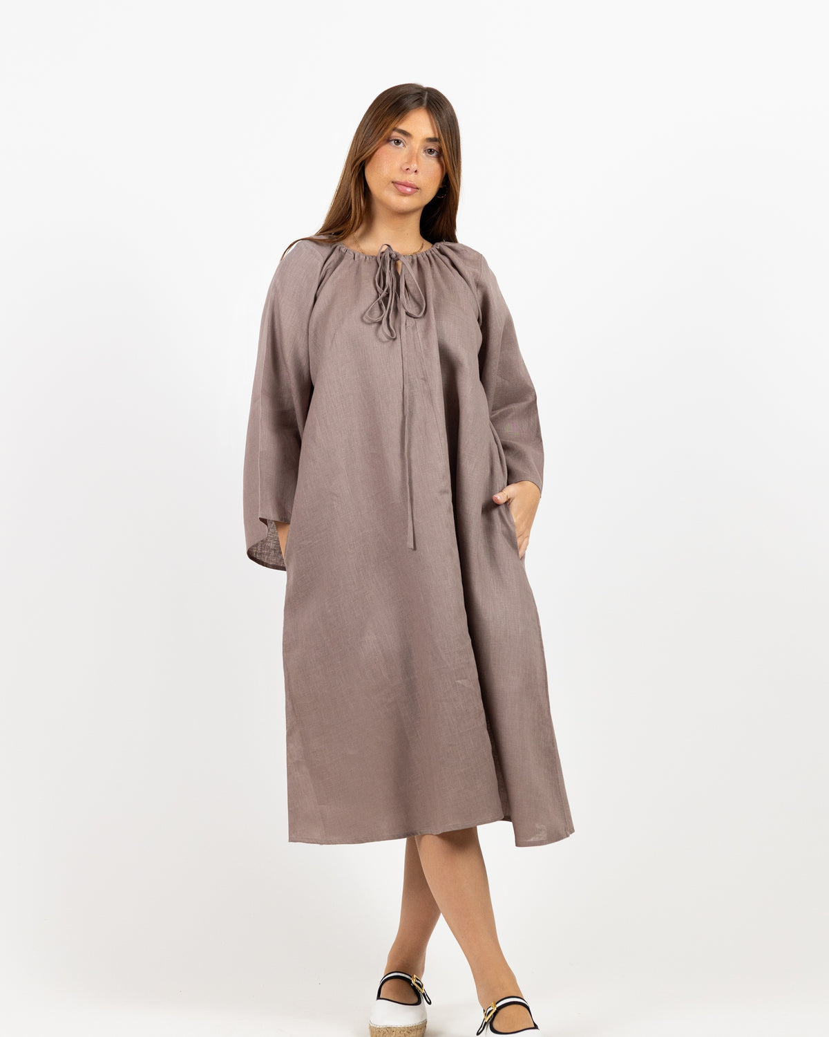 Long Sleeve brown midi dress
