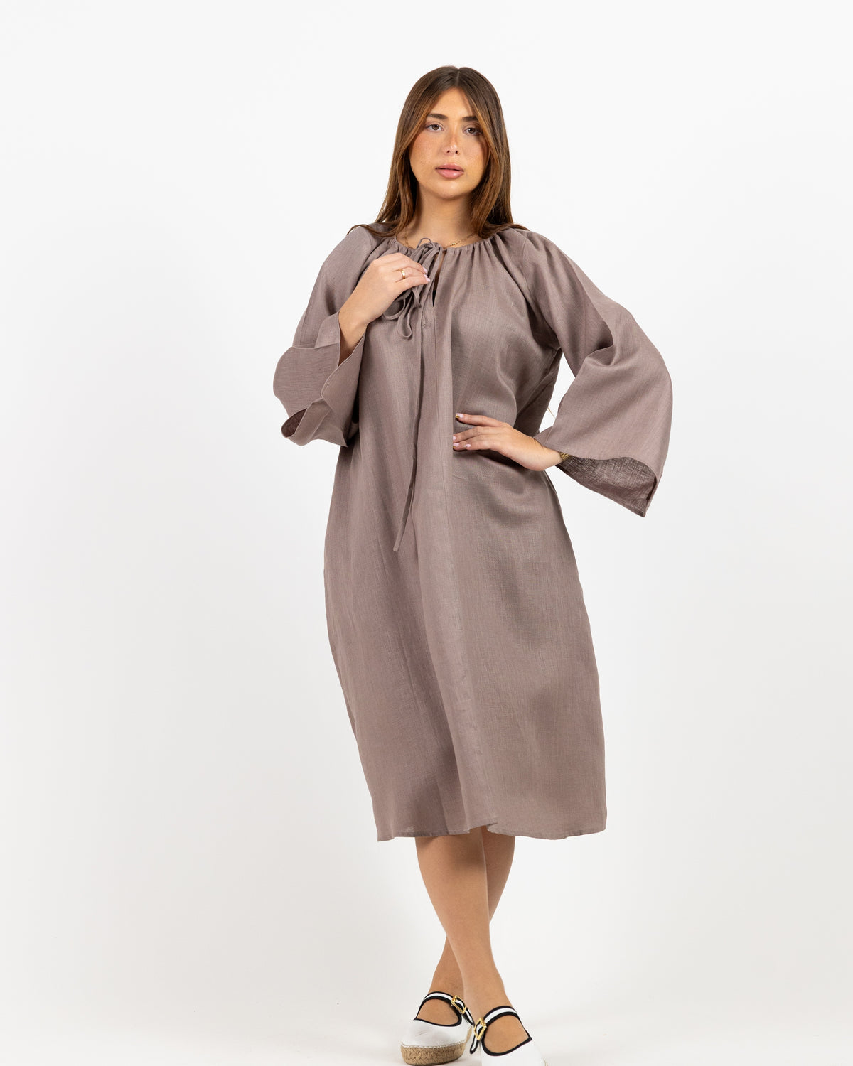 Long Sleeve brown midi dress