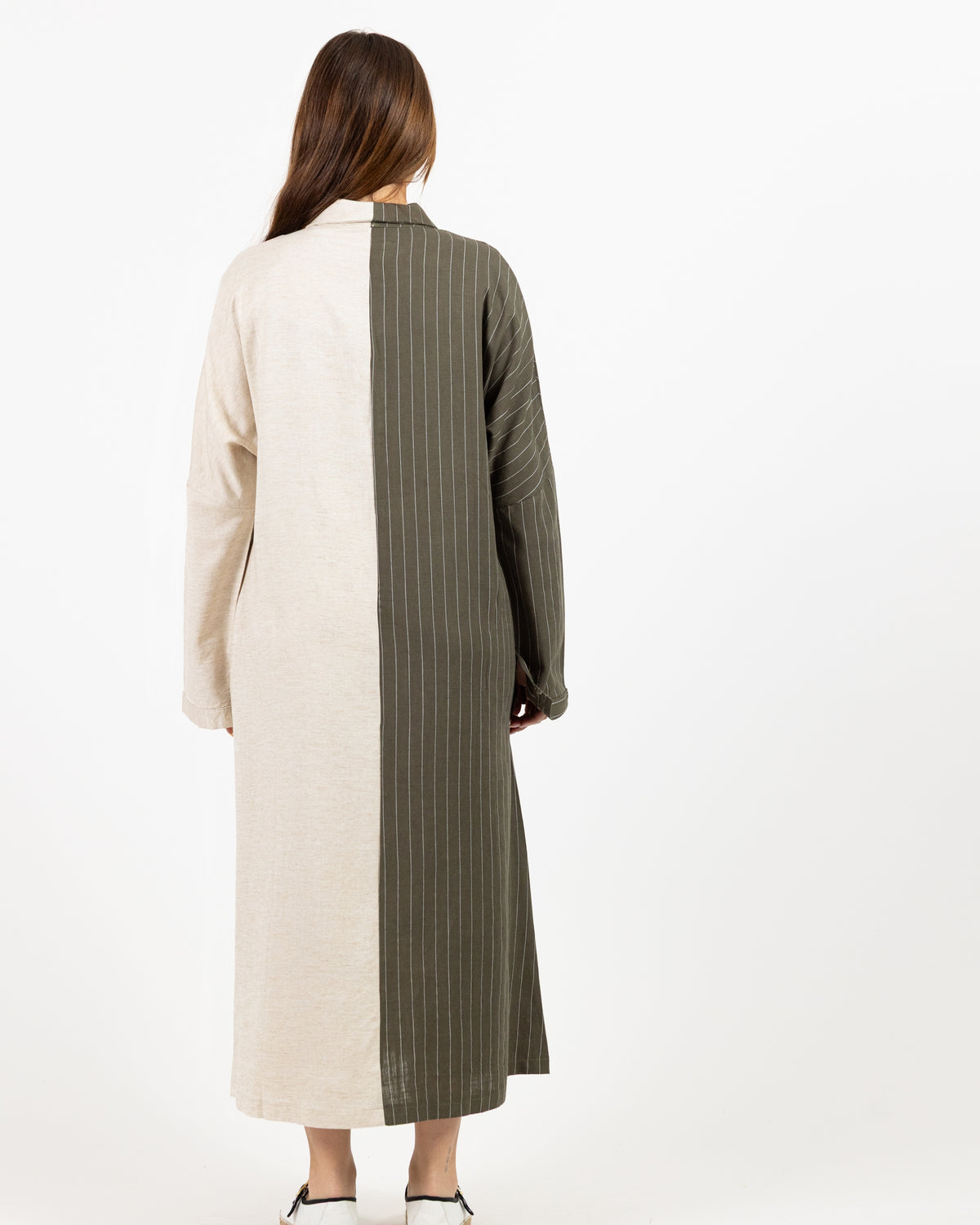 Long Sleeve 2 tone midi dress - black and cream