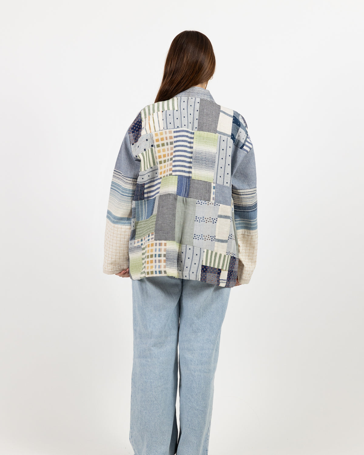 Long Sleeve white jacket with blue patch work